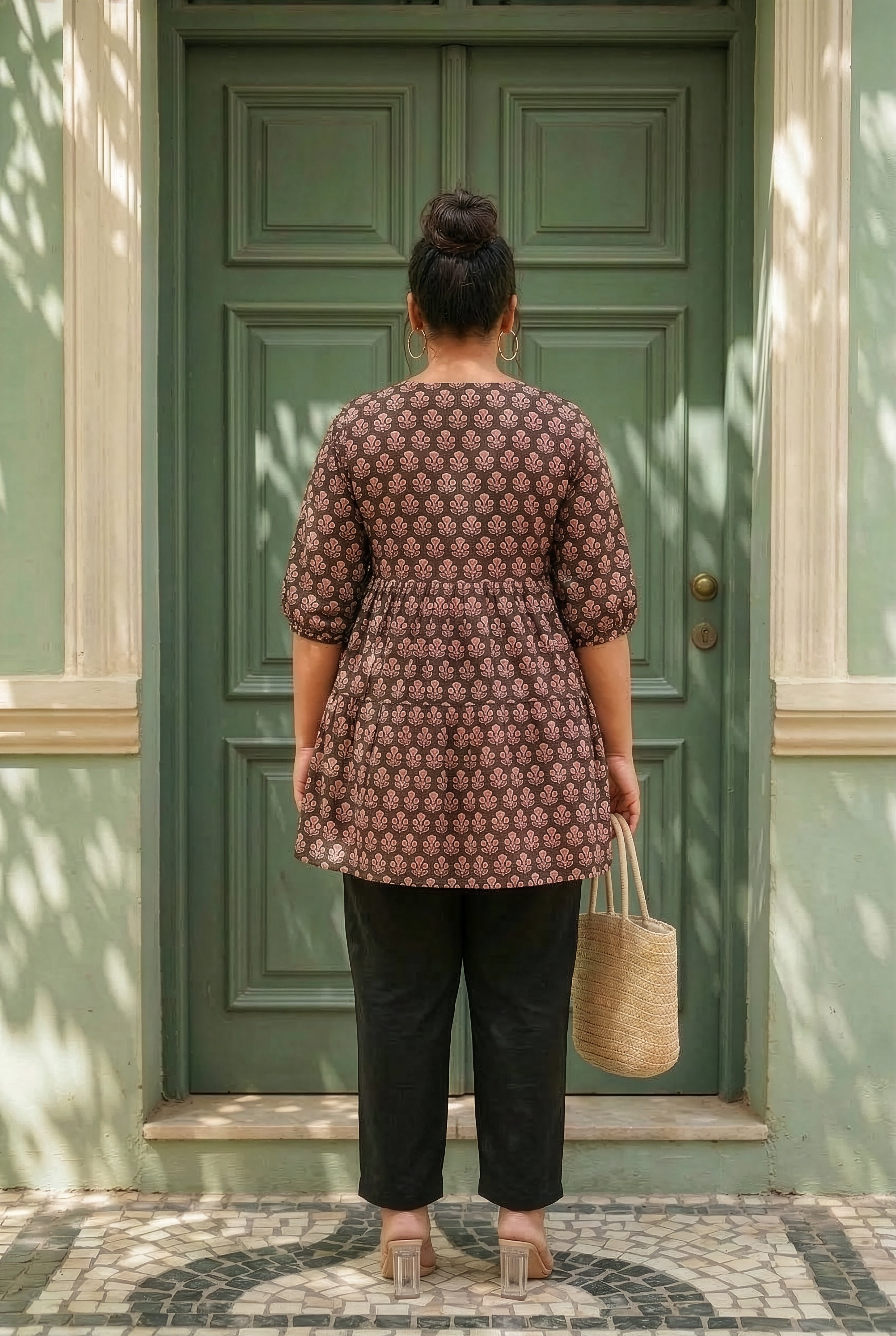 Regular Black Cotton Peplum Co-ord Set for Women – Booti Print