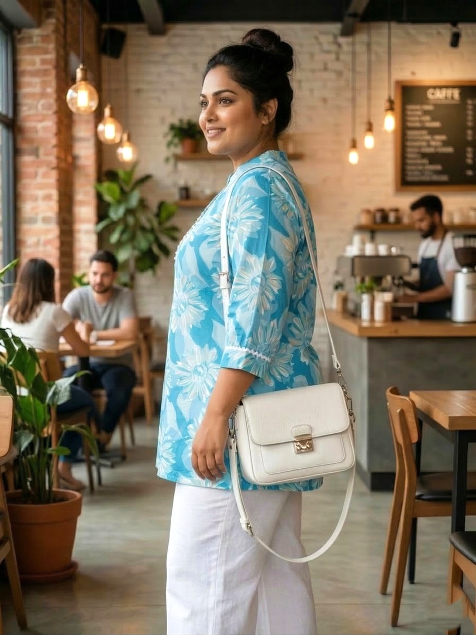 Plus Size Blue Floral Cotton Tunic Top for Women – Casual Summer Wear