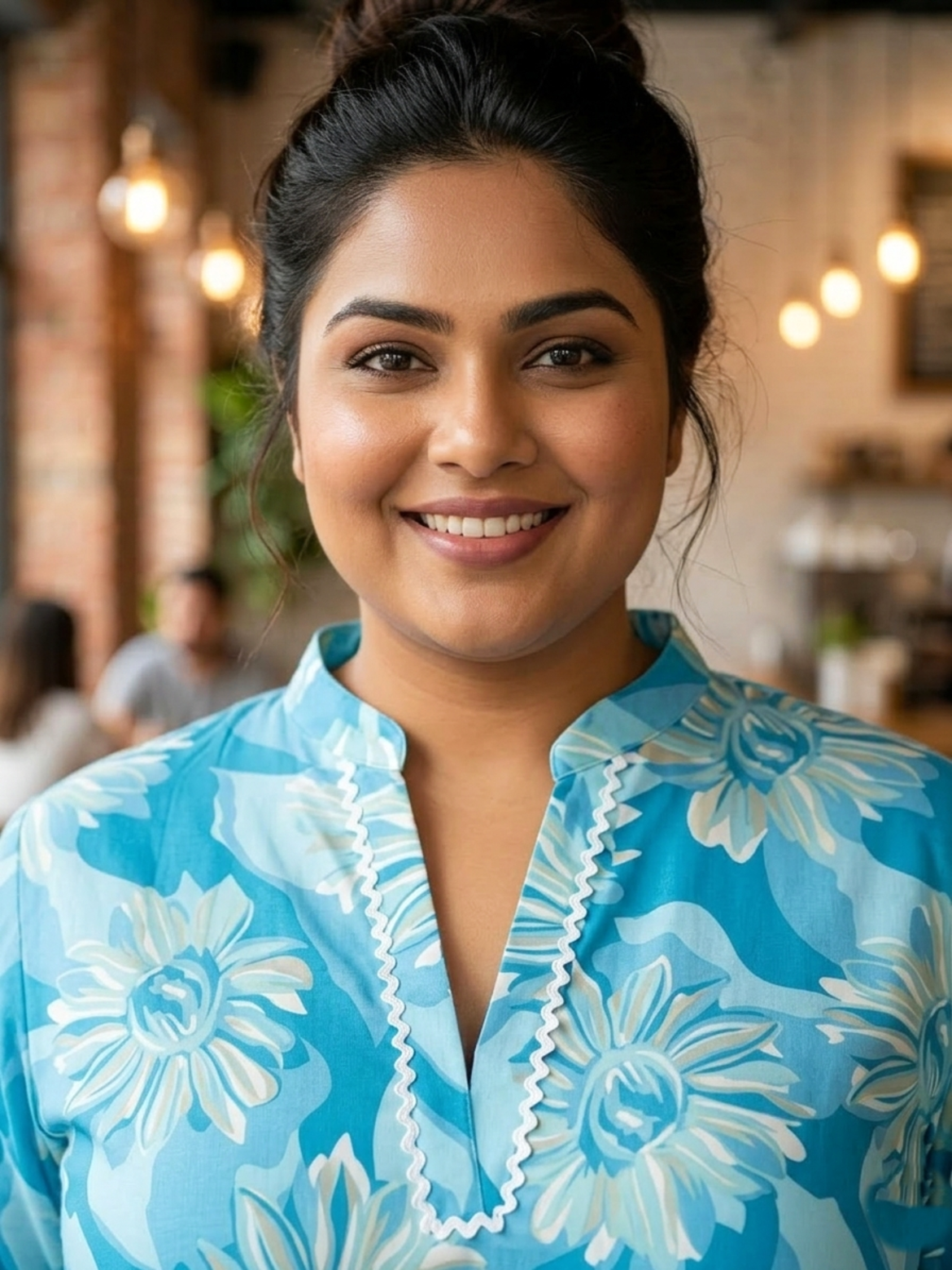 Plus Size Blue Floral Cotton Tunic Top for Women – Casual Summer Wear