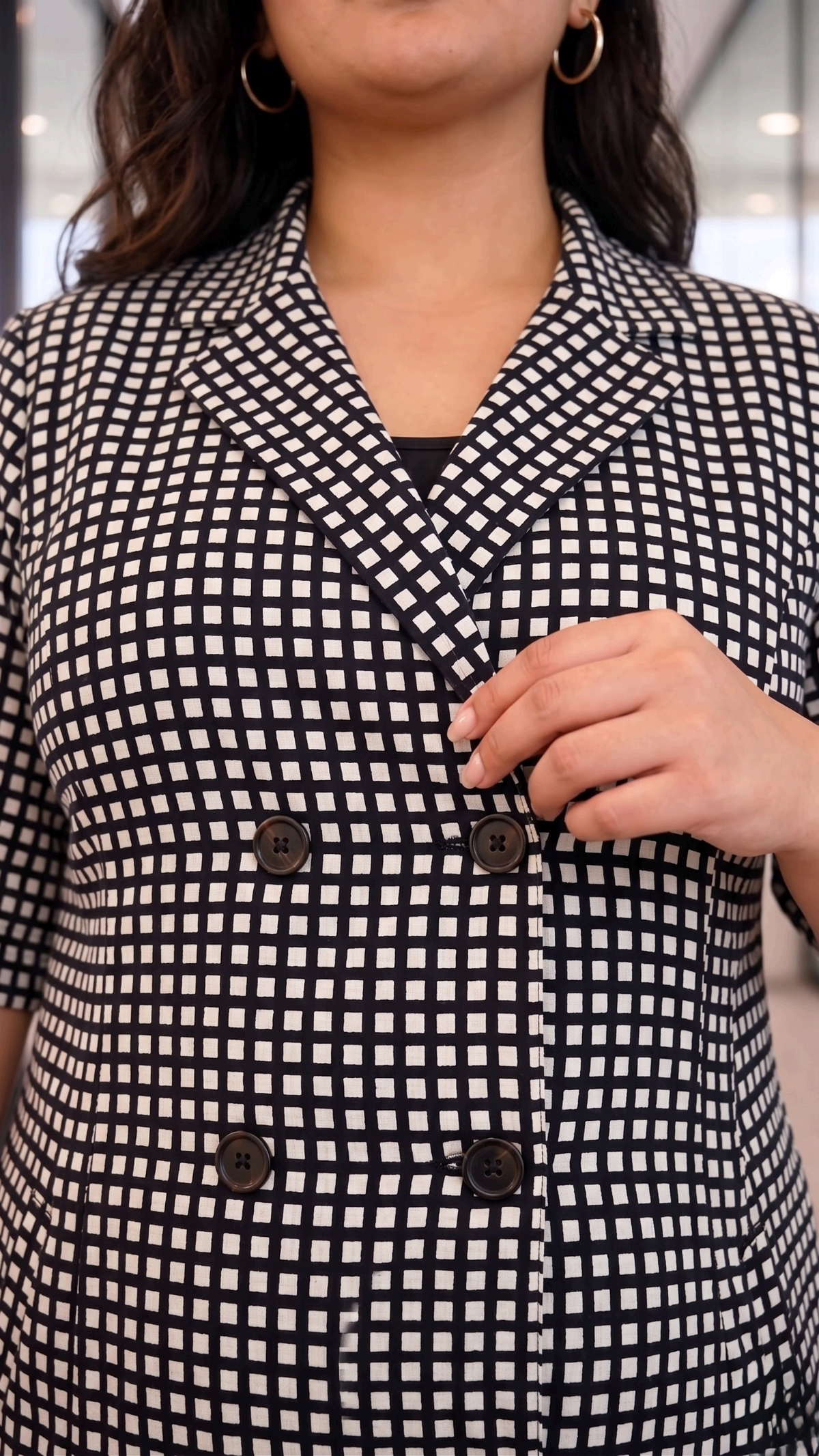 Black & White Gingham Midi Shirt Dress