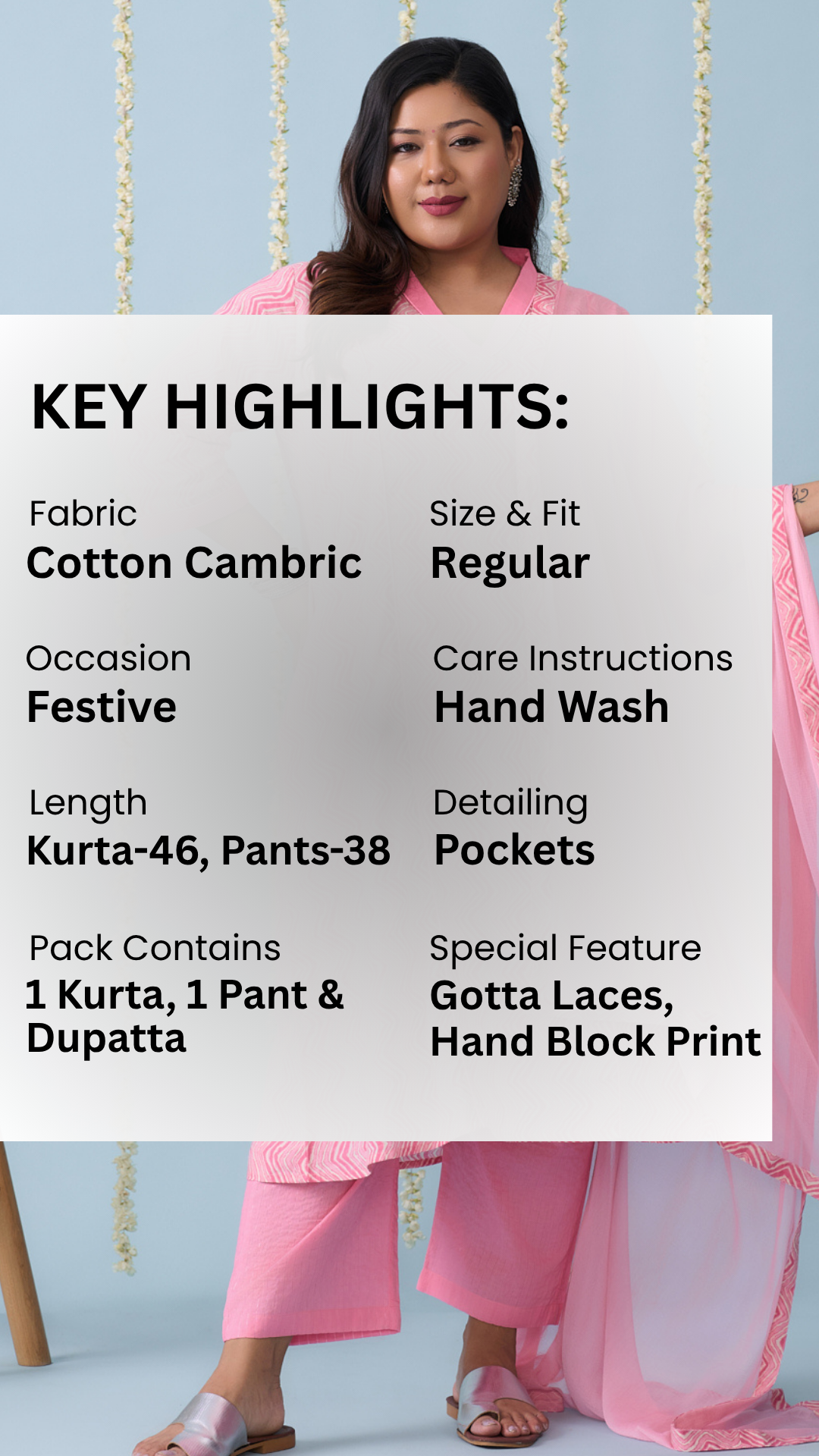 Pink Chevron Cotton Kurta Suit Set (3 Pc)