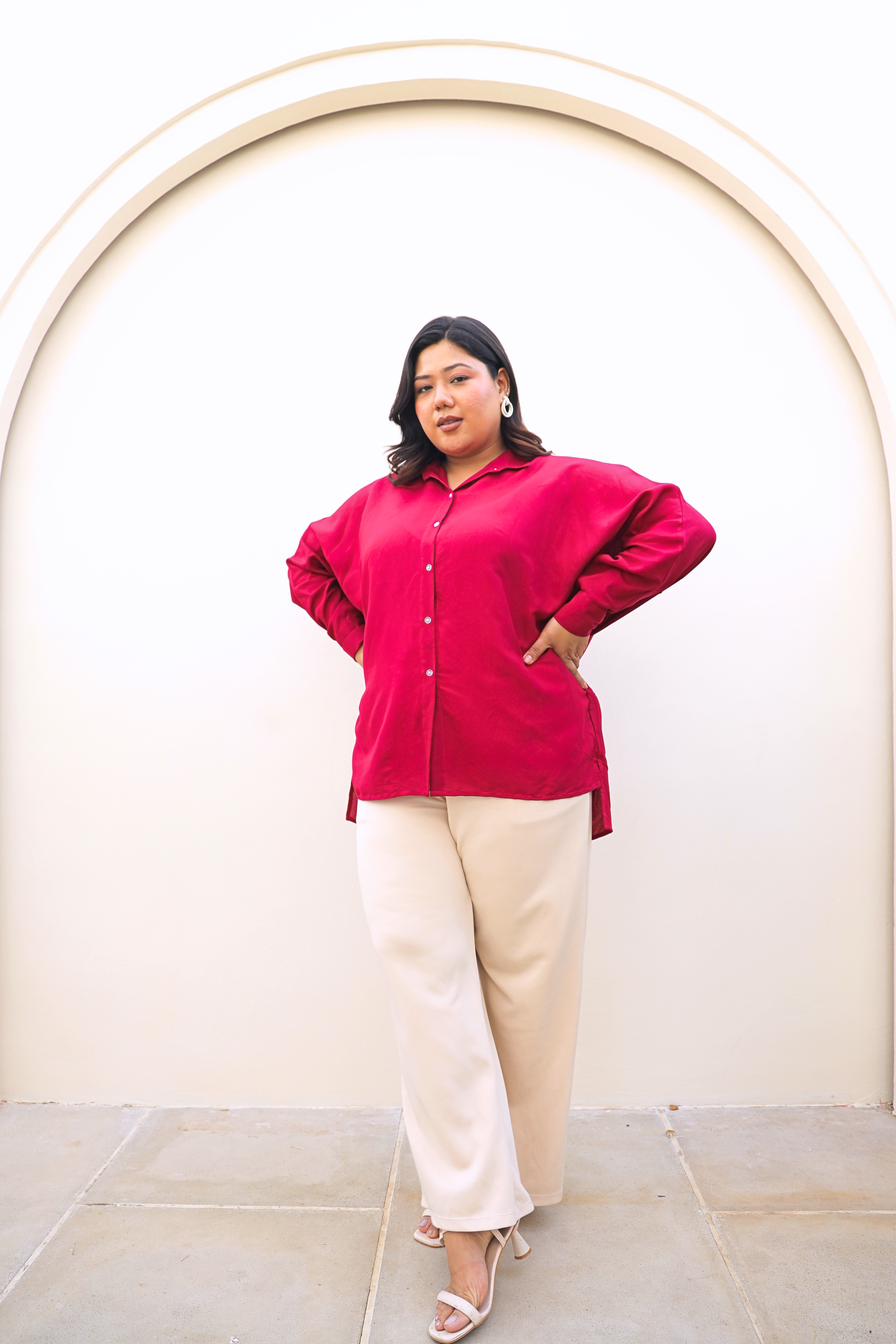 Berry Pink Rayon Button-Down Shirt