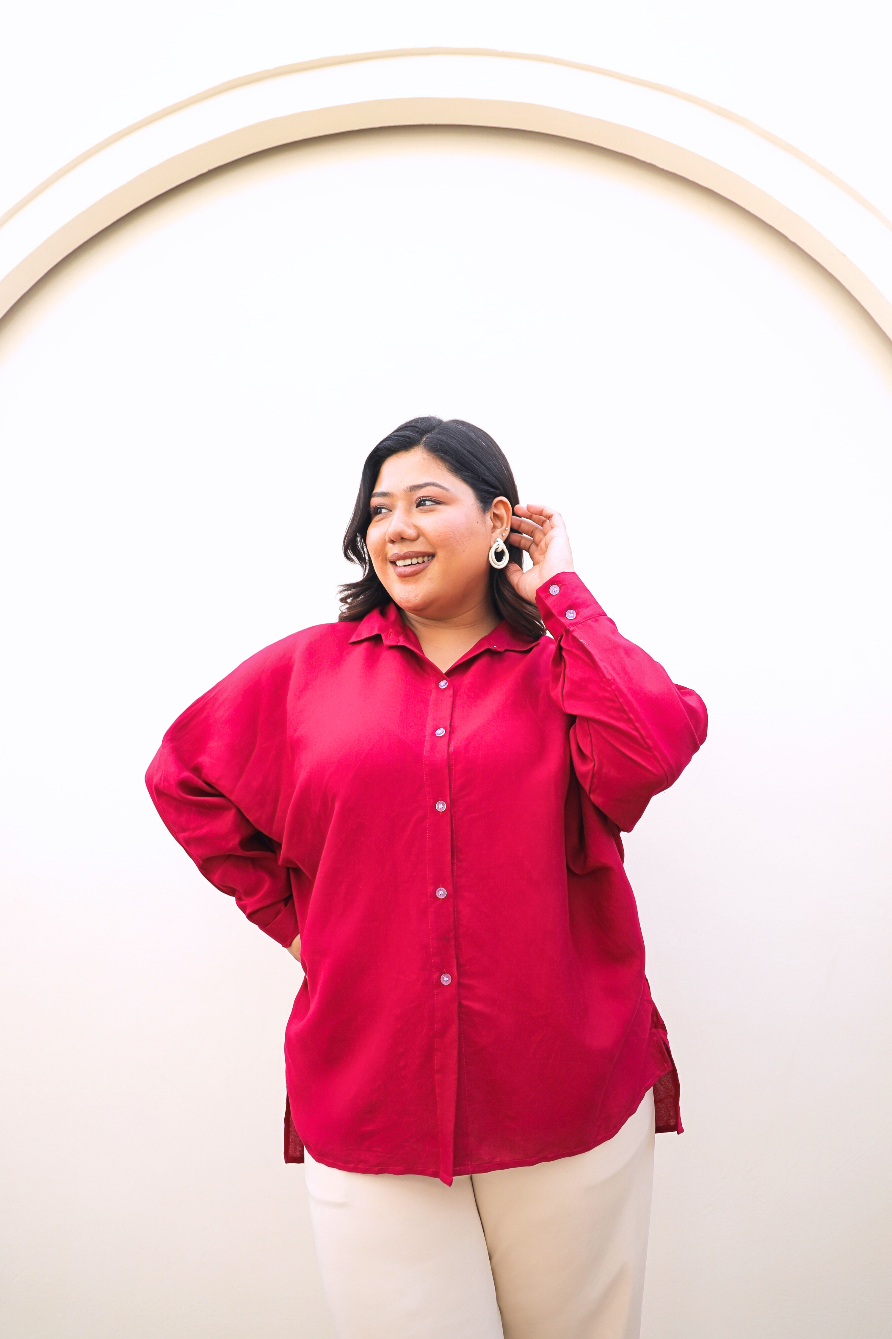 Berry Pink Rayon Button-Down Shirt