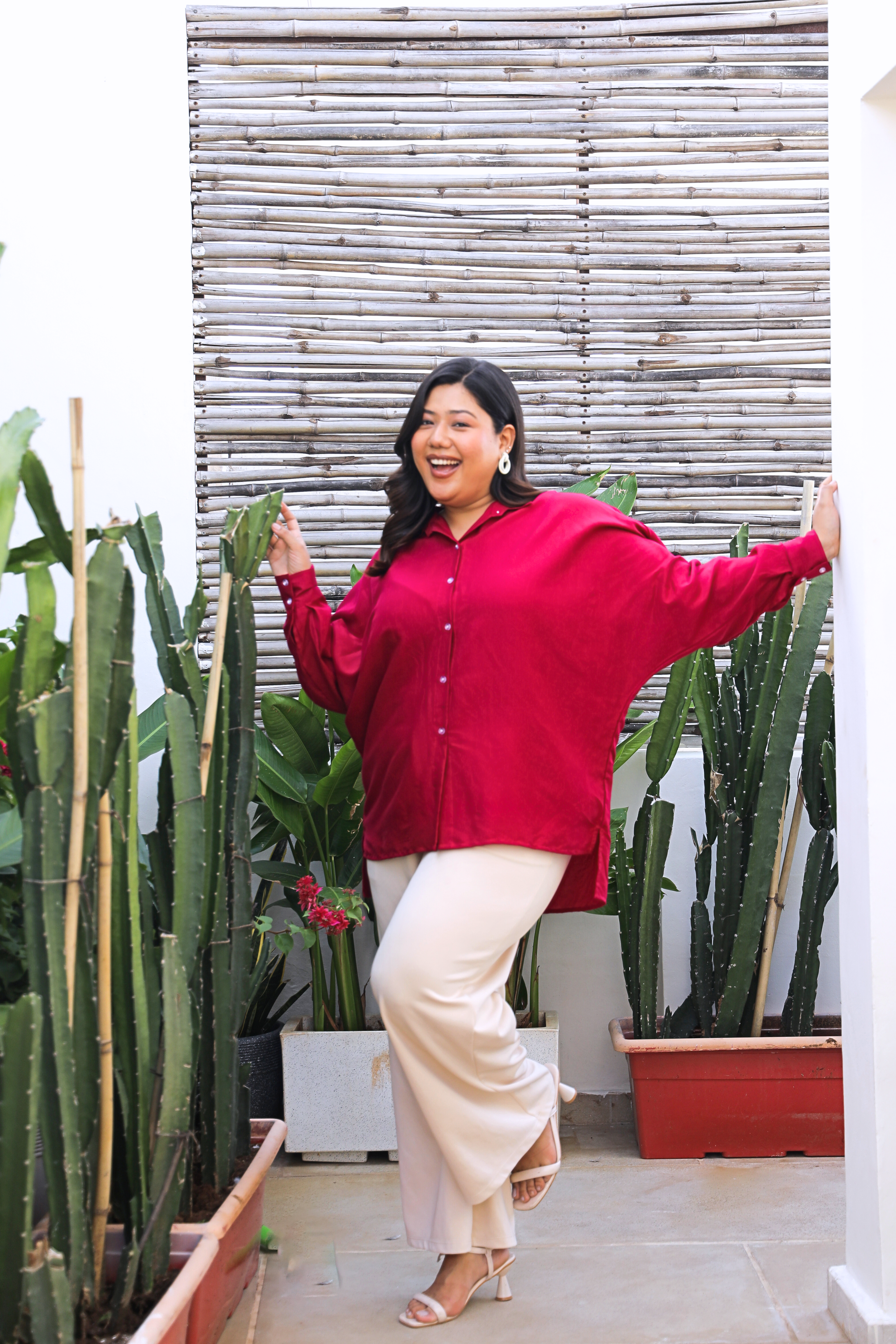 Berry Pink Rayon Button-Down Shirt