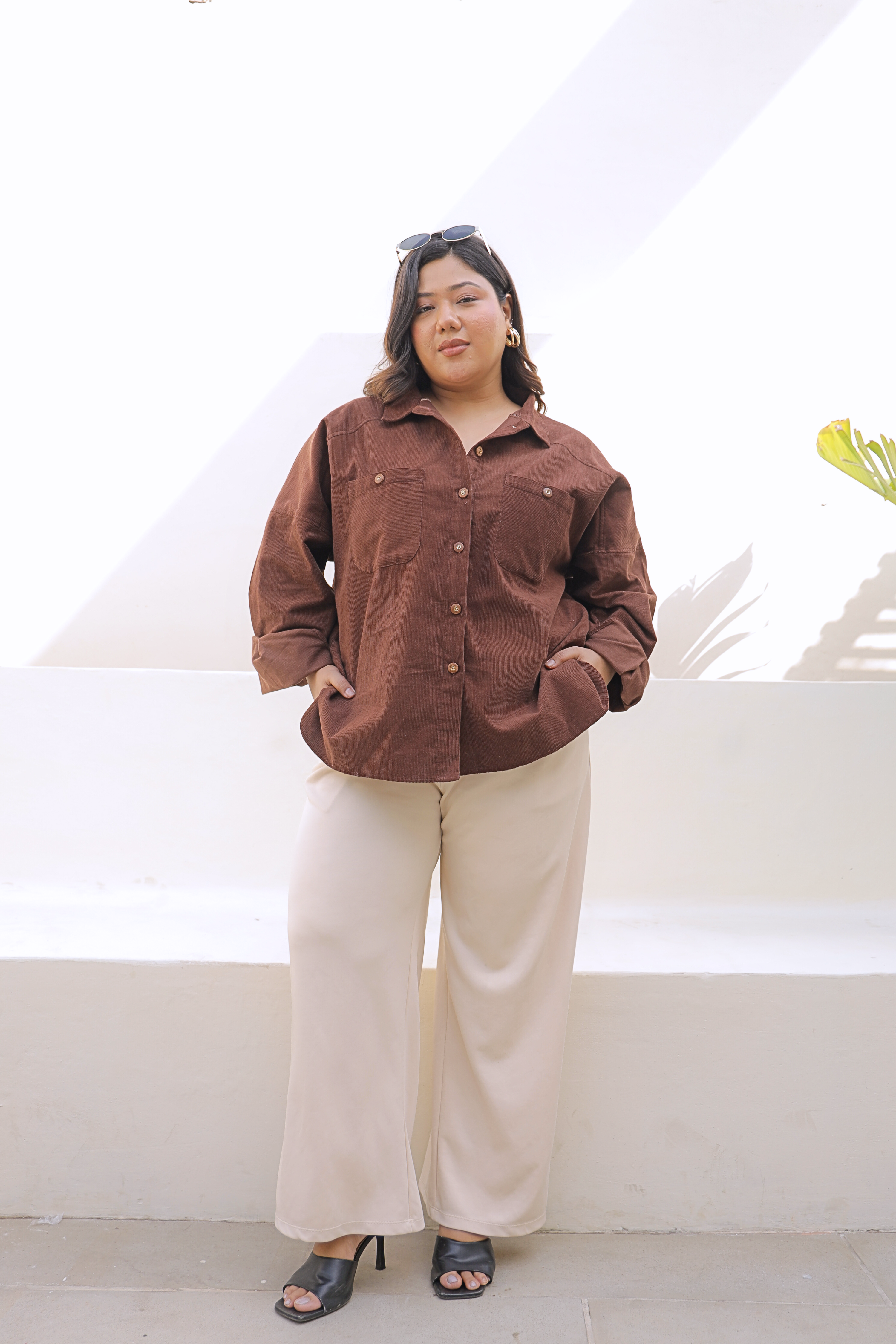 Chocolate Brown Corduroy Jacket with Double Pockets