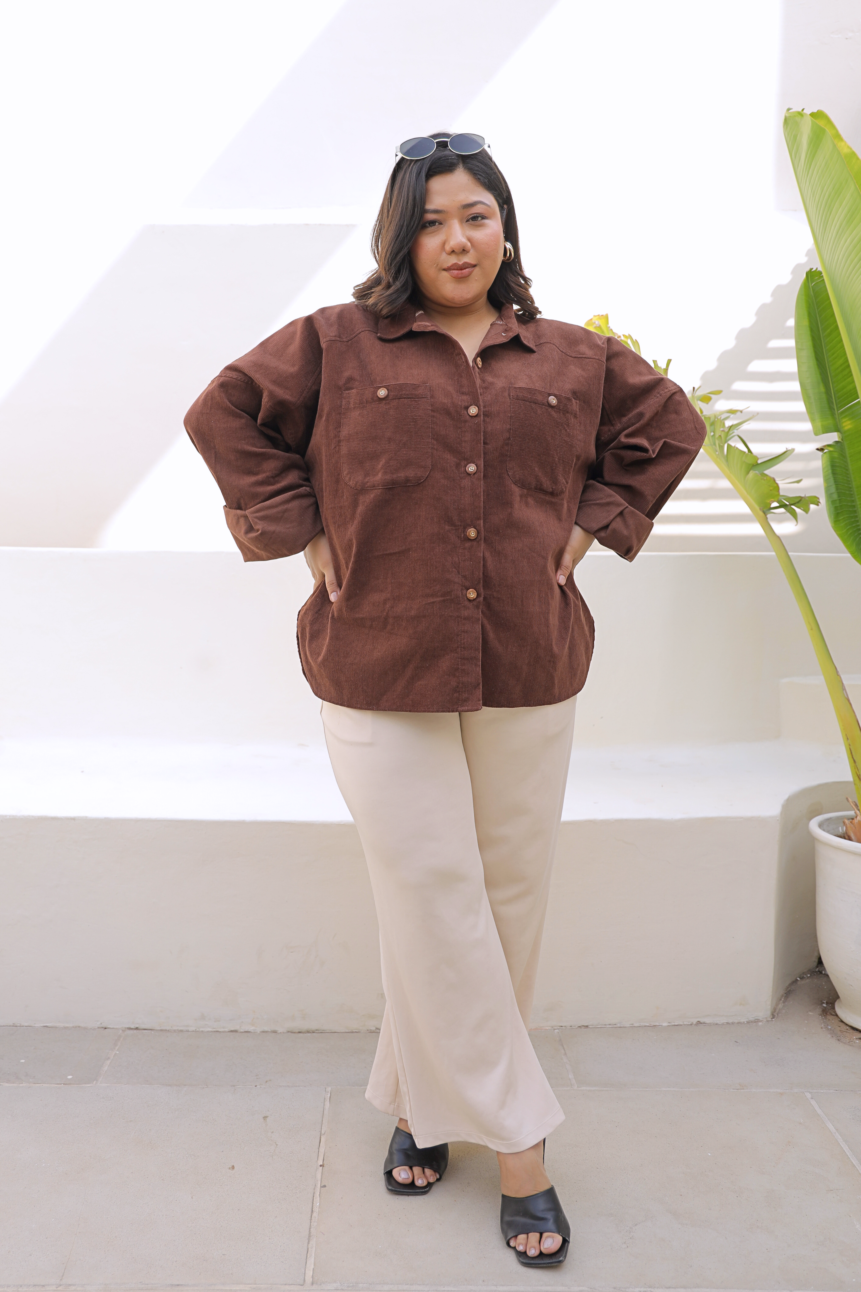 Chocolate Brown Corduroy Jacket with Double Pockets