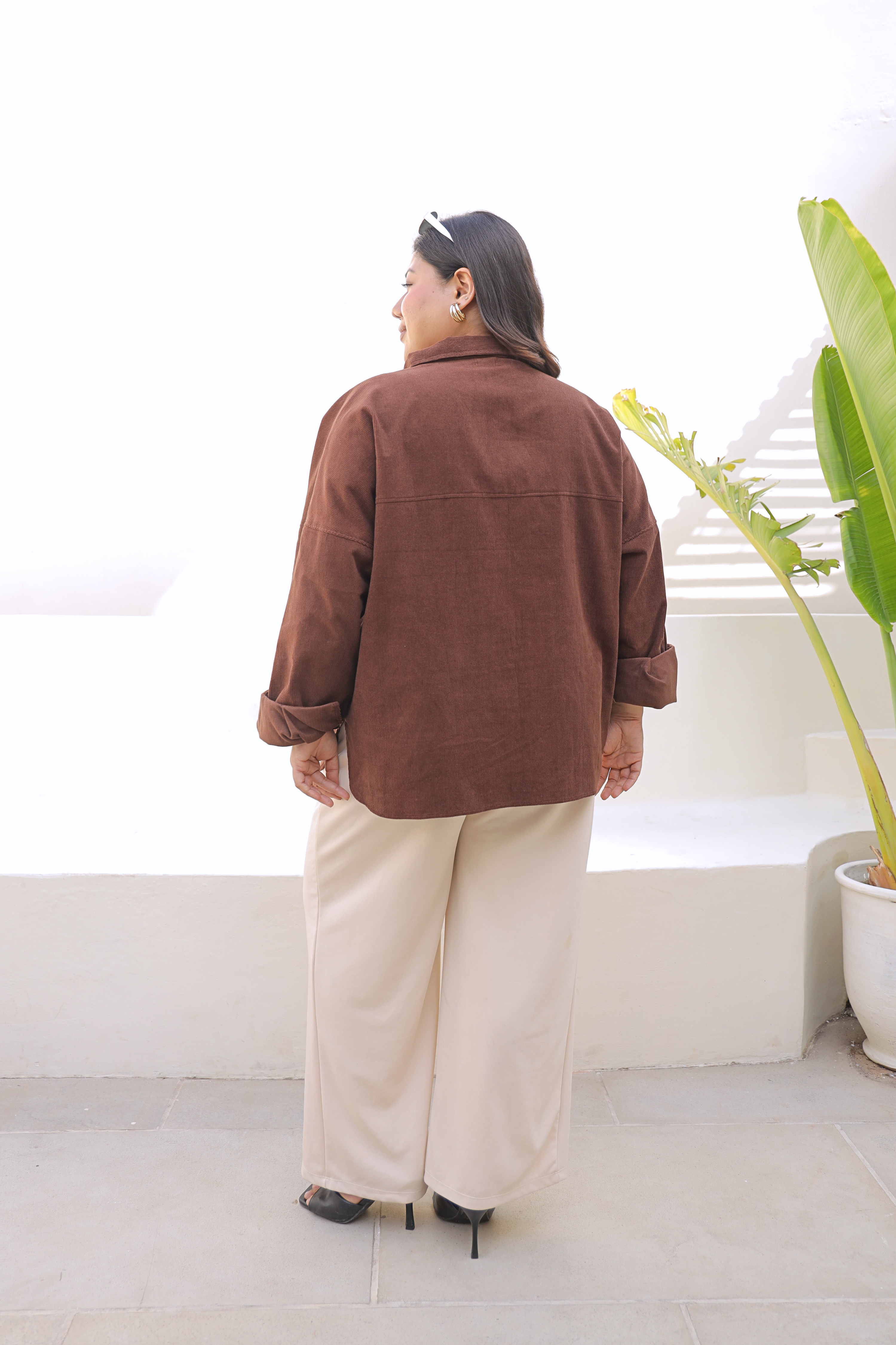 Chocolate Brown Corduroy Jacket with Double Pockets