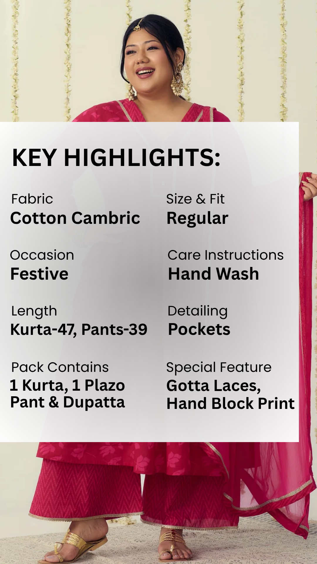 Fuchsia Pink Plazzo Suit Set (3 Pc)