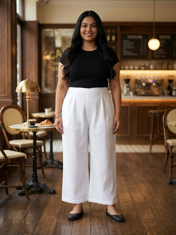 Plus Size Classic White Linen Trousers for Women – Comfortable Wide Leg Pants