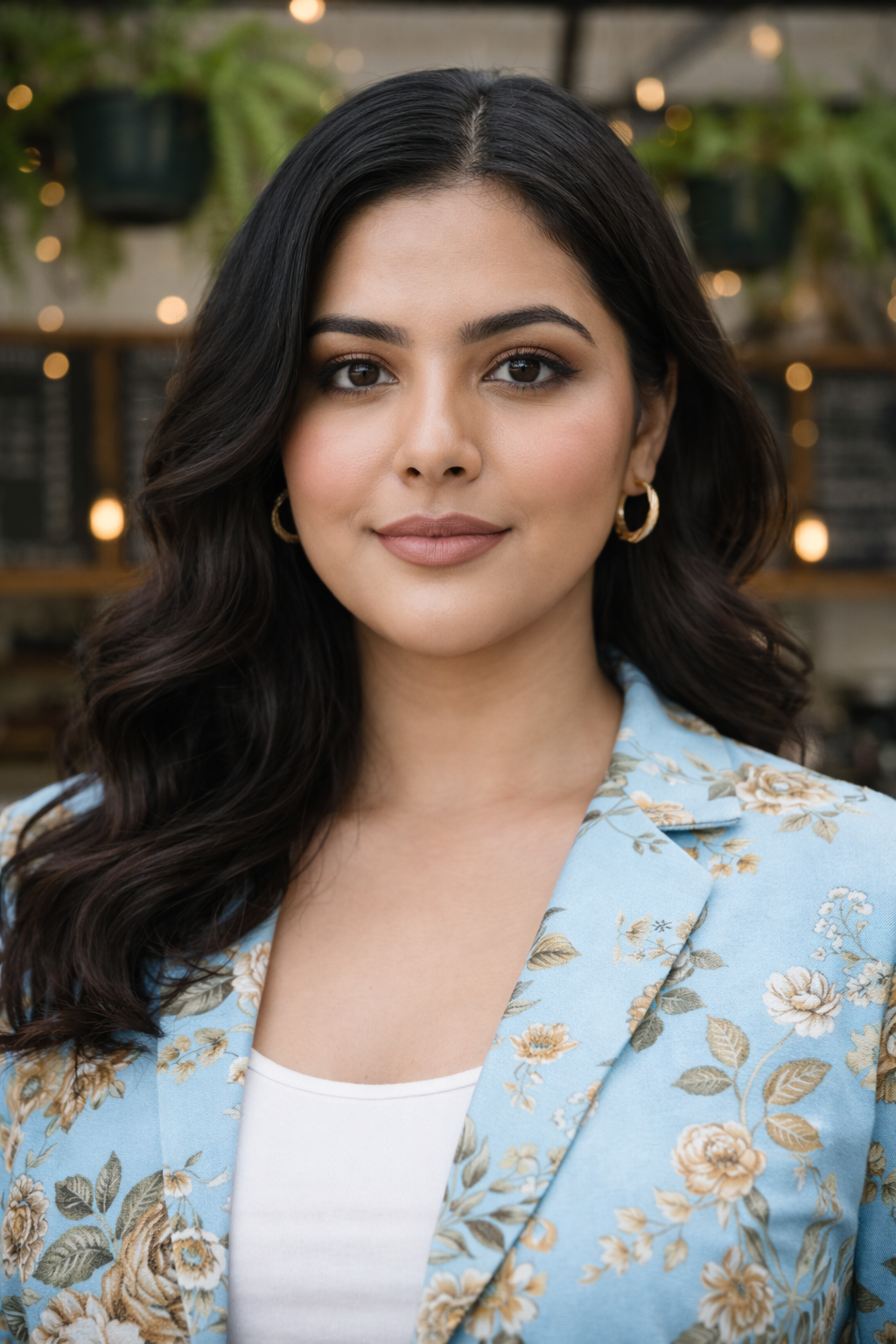 Plus Size Sky Blue Floral Printed Blazer for Women