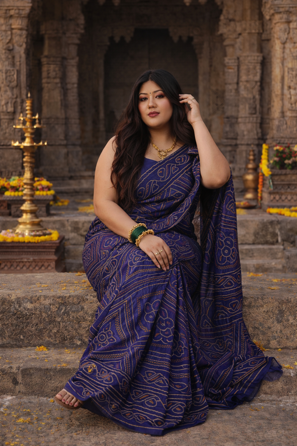 Royal Blue Bandhani Saree