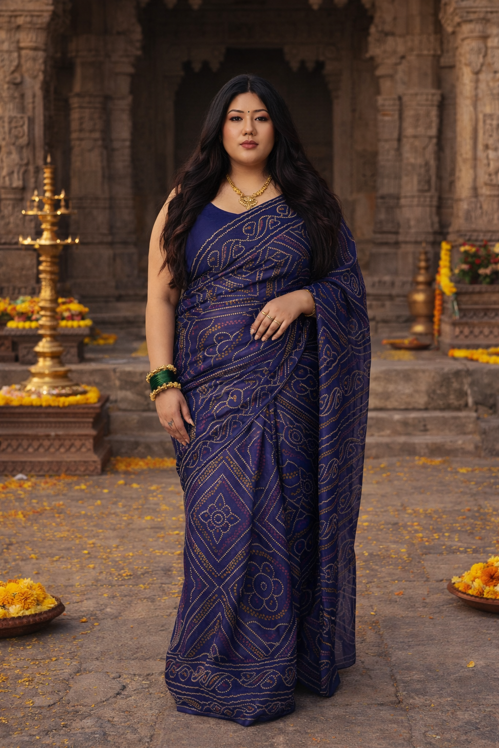 Royal Blue Bandhani Saree