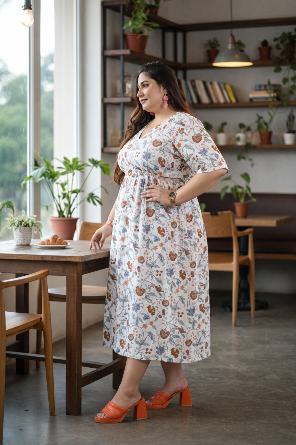 Cotton Floral Print Cut-Out Dress