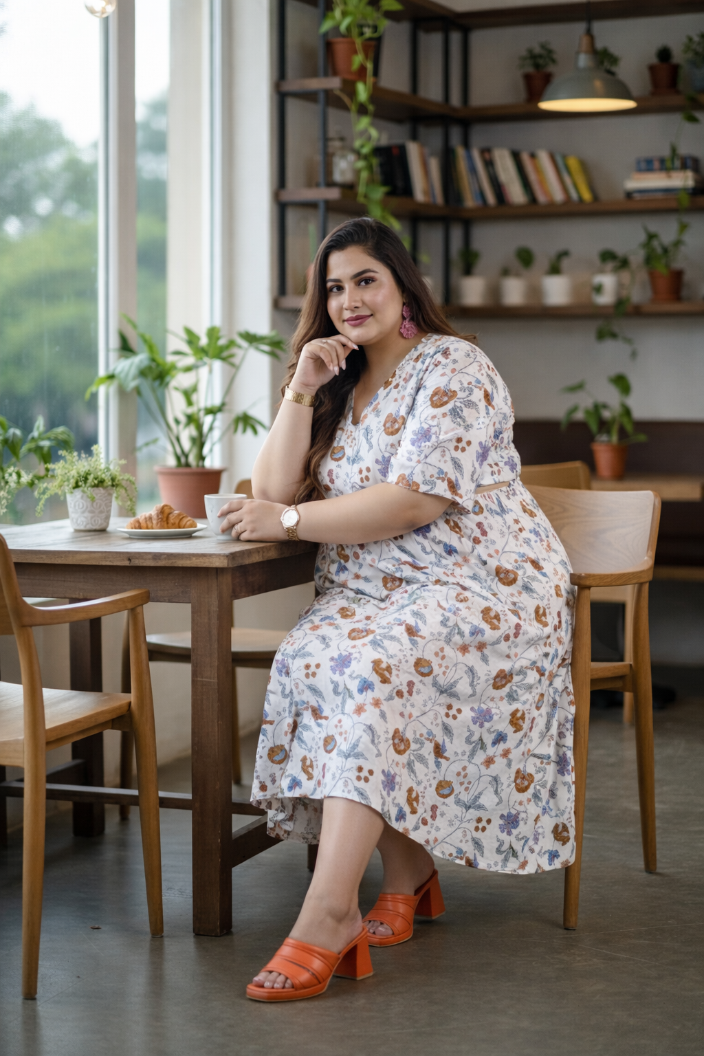 Cotton Floral Print Cut-Out Dress