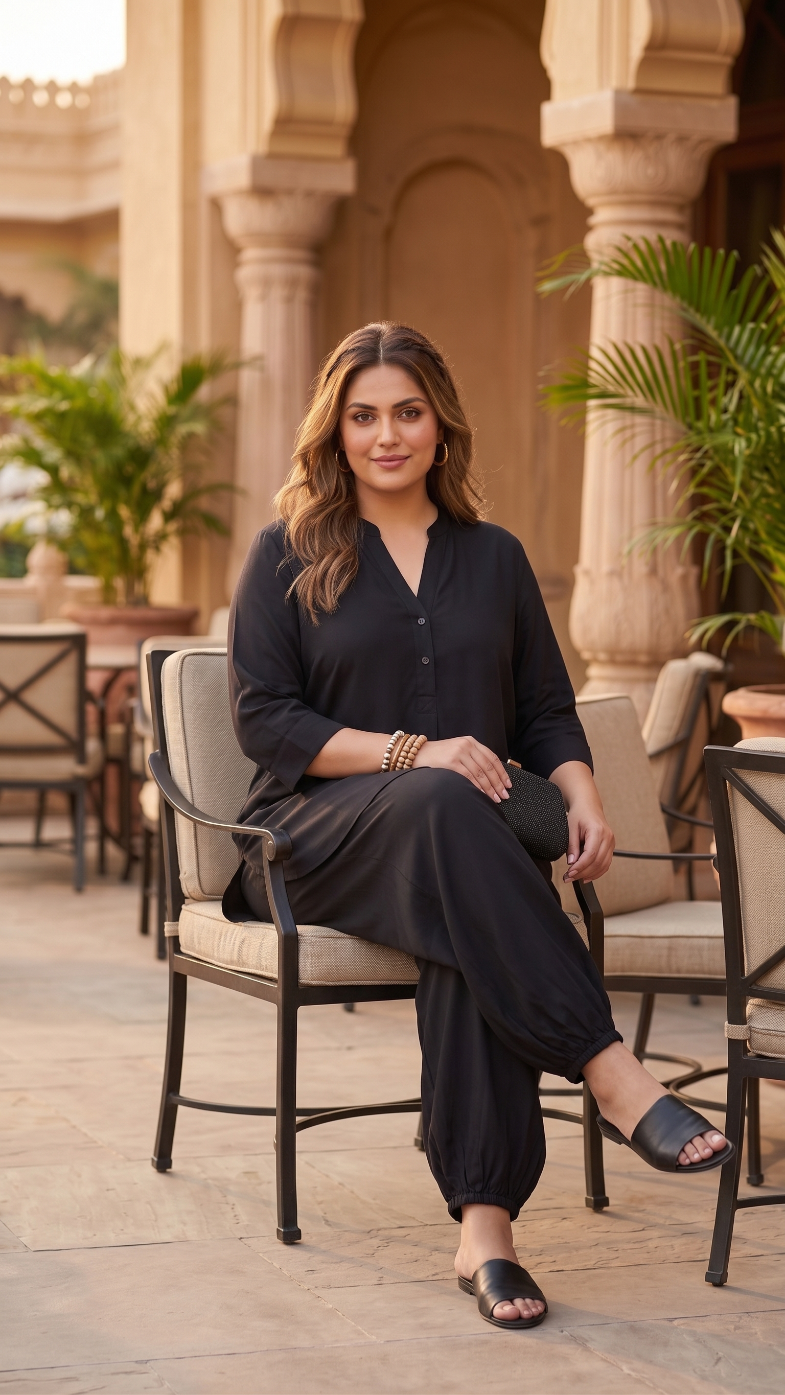 Plus Size Black Rayon Co-ord Set – Comfortable Top & Jogger Set