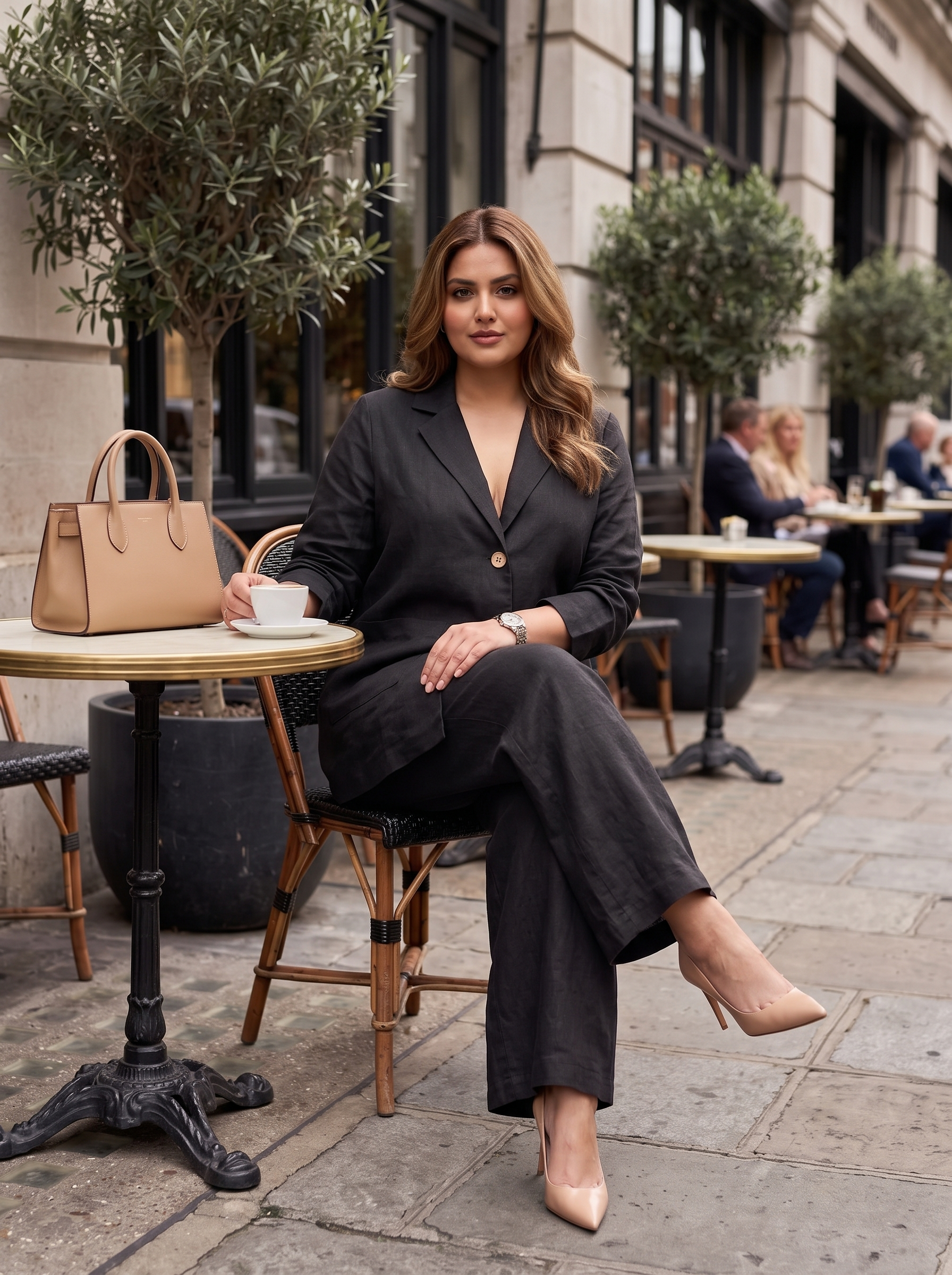 Plus Size Black Cotton Co-ord Set for Women | Tailored Shirt & Wide-Leg Pants