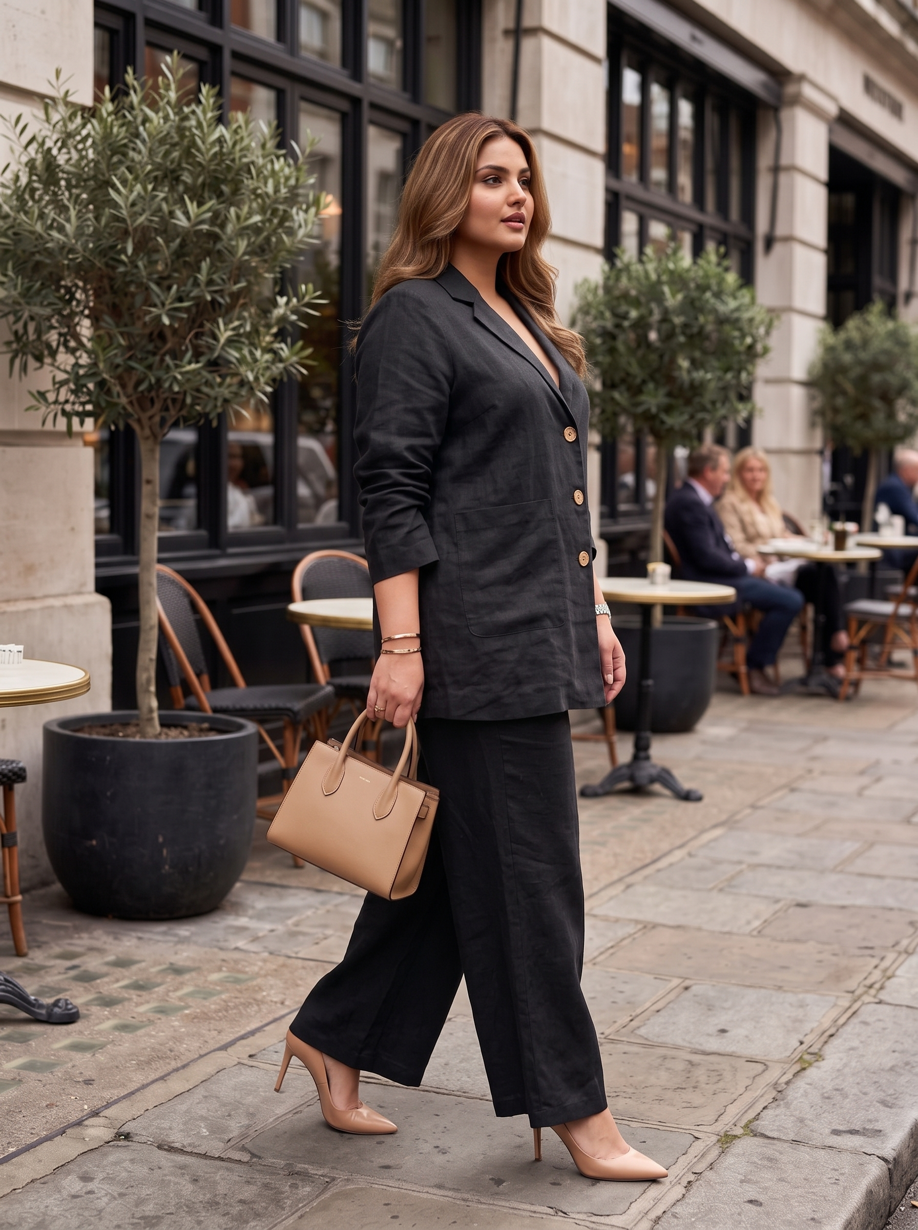Plus Size Black Cotton Co-ord Set for Women | Tailored Shirt & Wide-Leg Pants