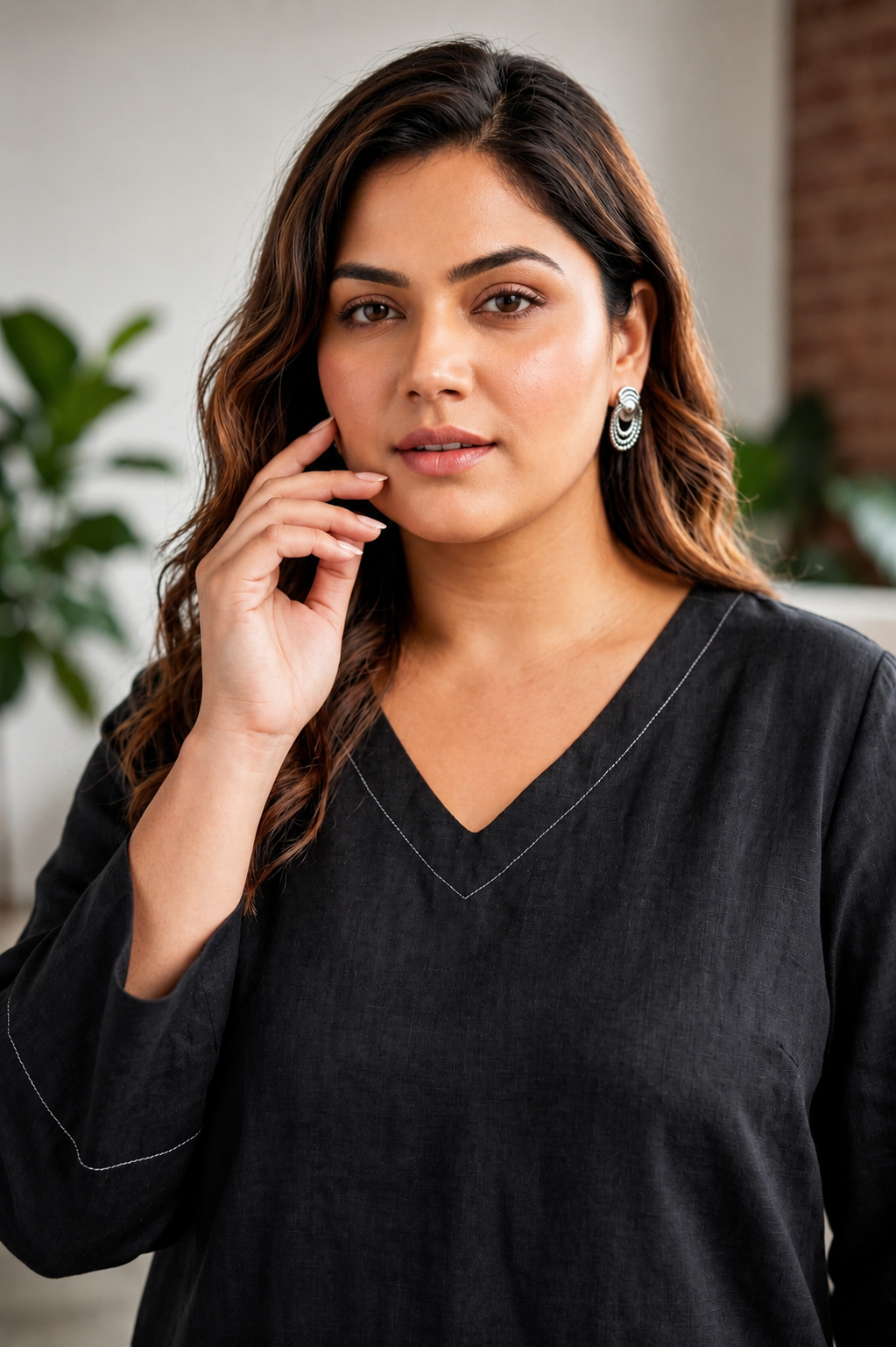 Black Linen Tunic Top for Women