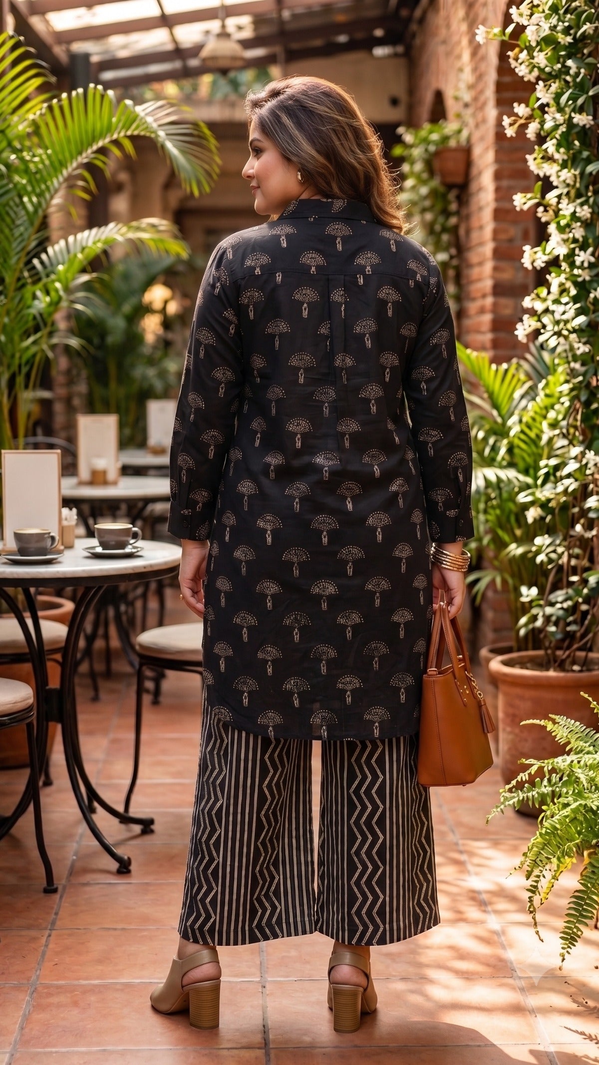 Plus Size Black Cotton Kurta Set for Women | Printed Straight Kurta with Palazzo