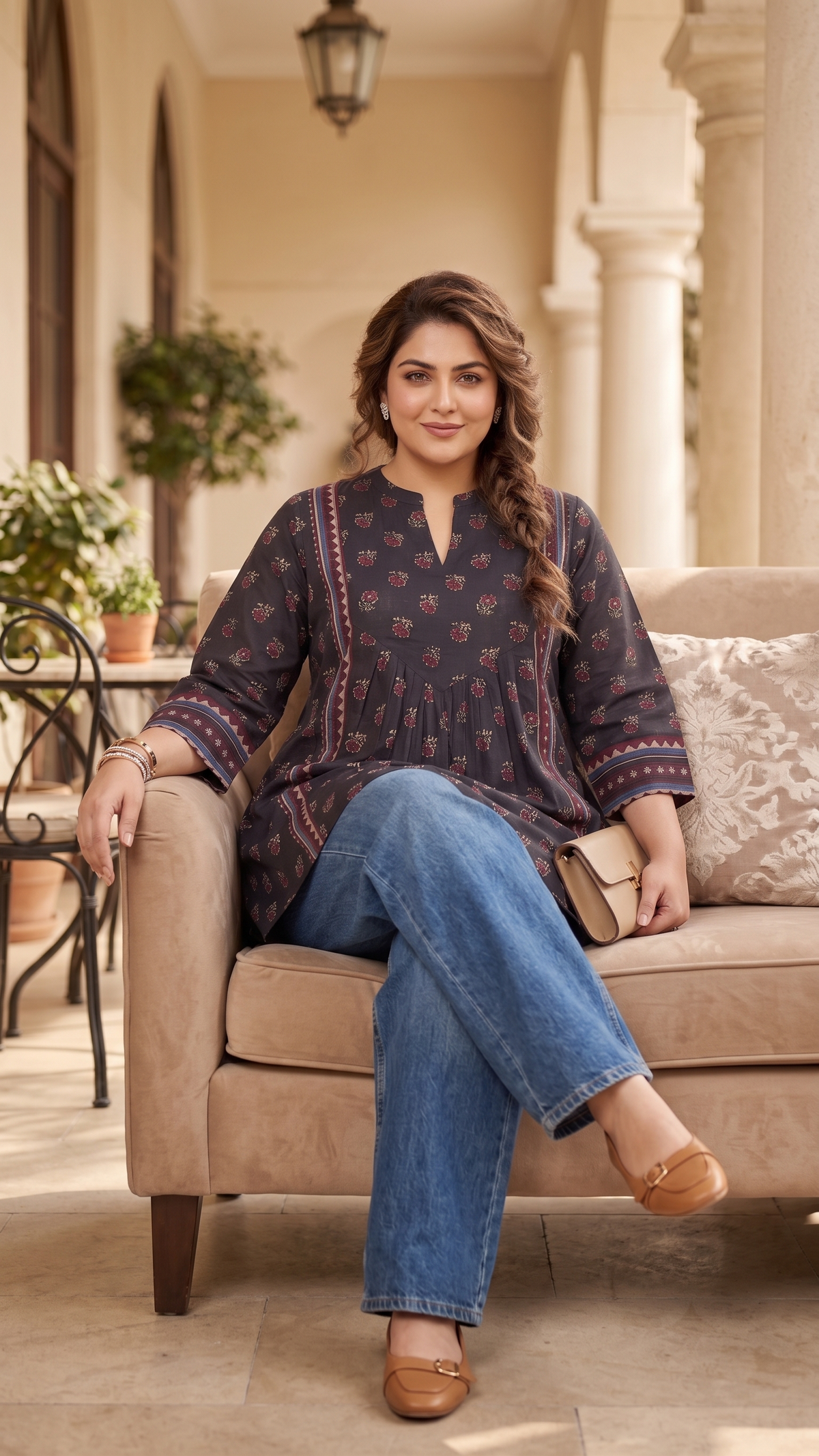 Plus Size Cotton Printed Top Tunic – Black Floral Flared Tunic