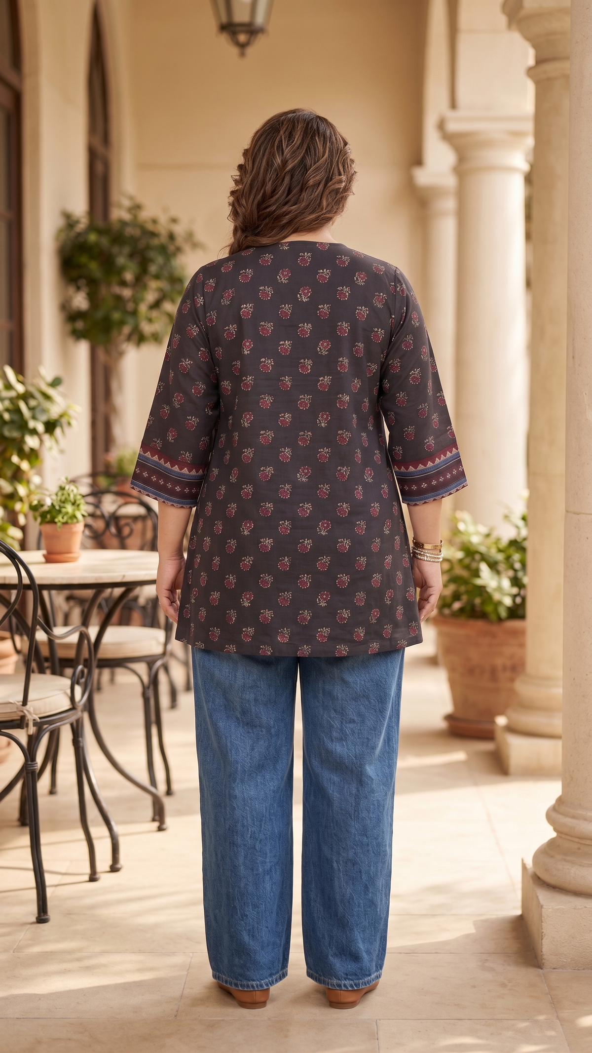 Plus Size Cotton Printed Top Tunic – Black Floral Flared Tunic