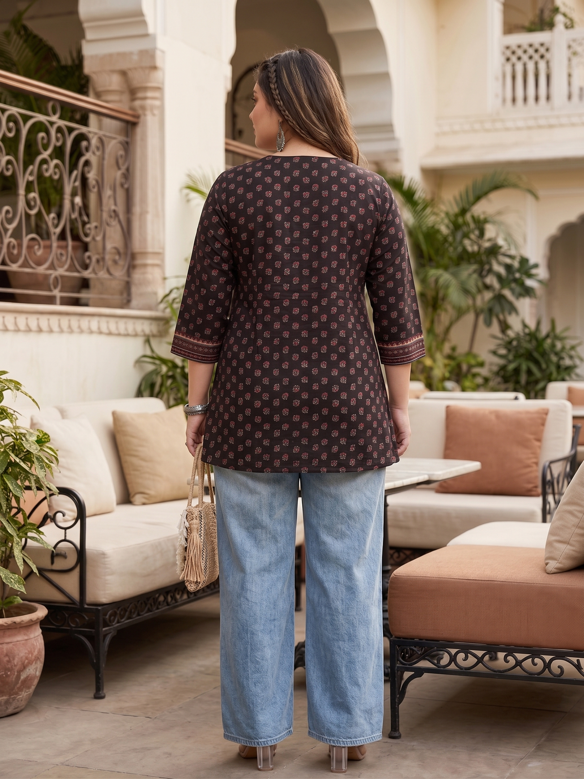 Plus Size 100% Cotton Printed Top Tunic – Black Floral Flared Tunic