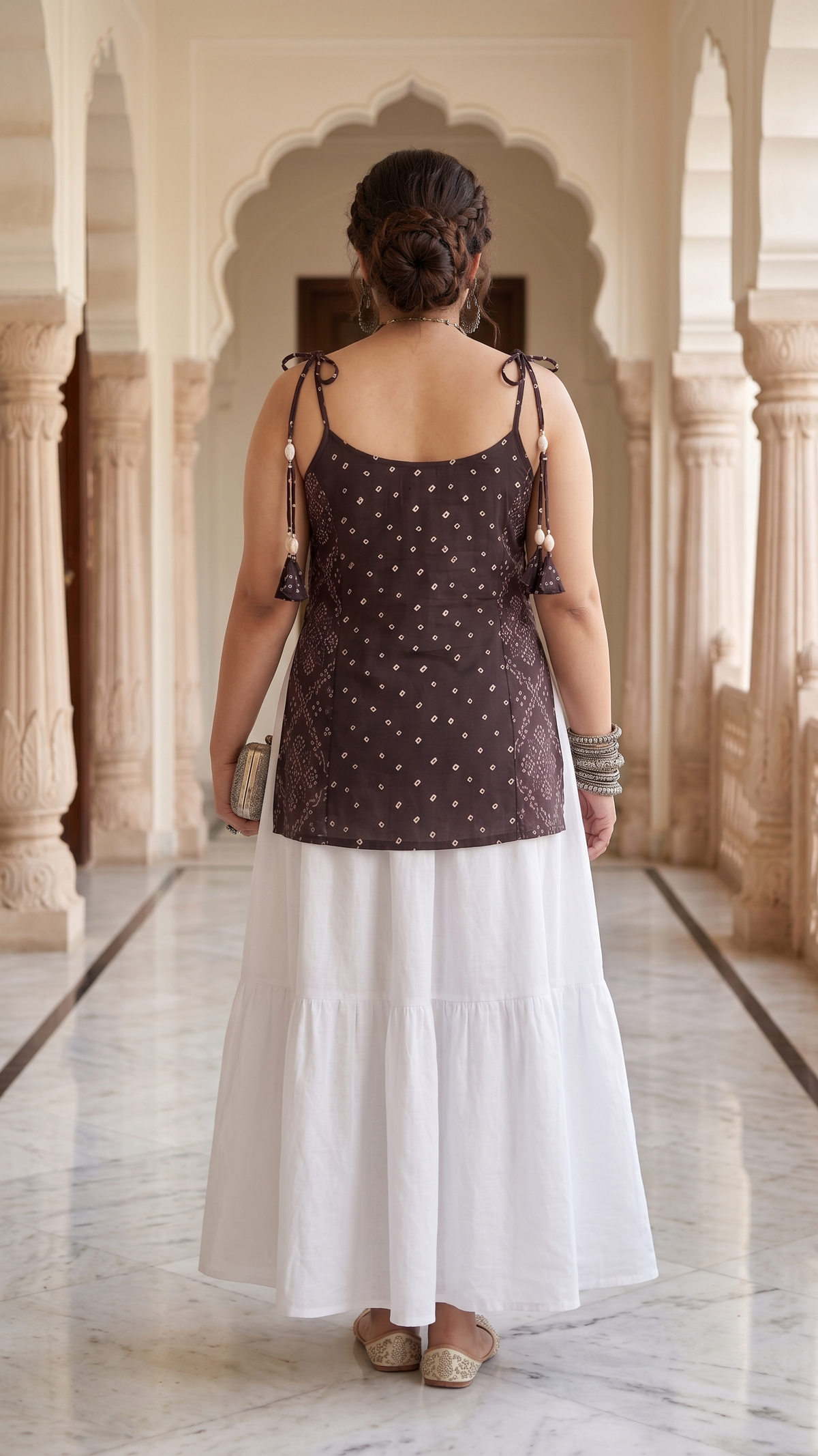Plus Size 100% Cotton Printed Tunic Top – Black Tie-Strap Tunic