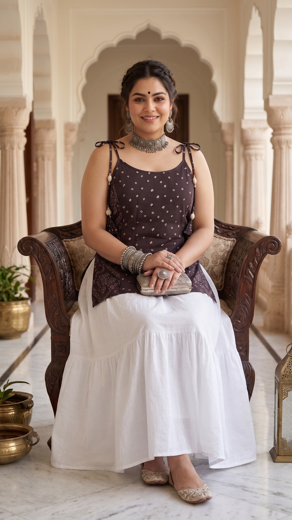 Plus Size 100% Cotton Printed Tunic Top – Black Tie-Strap Tunic