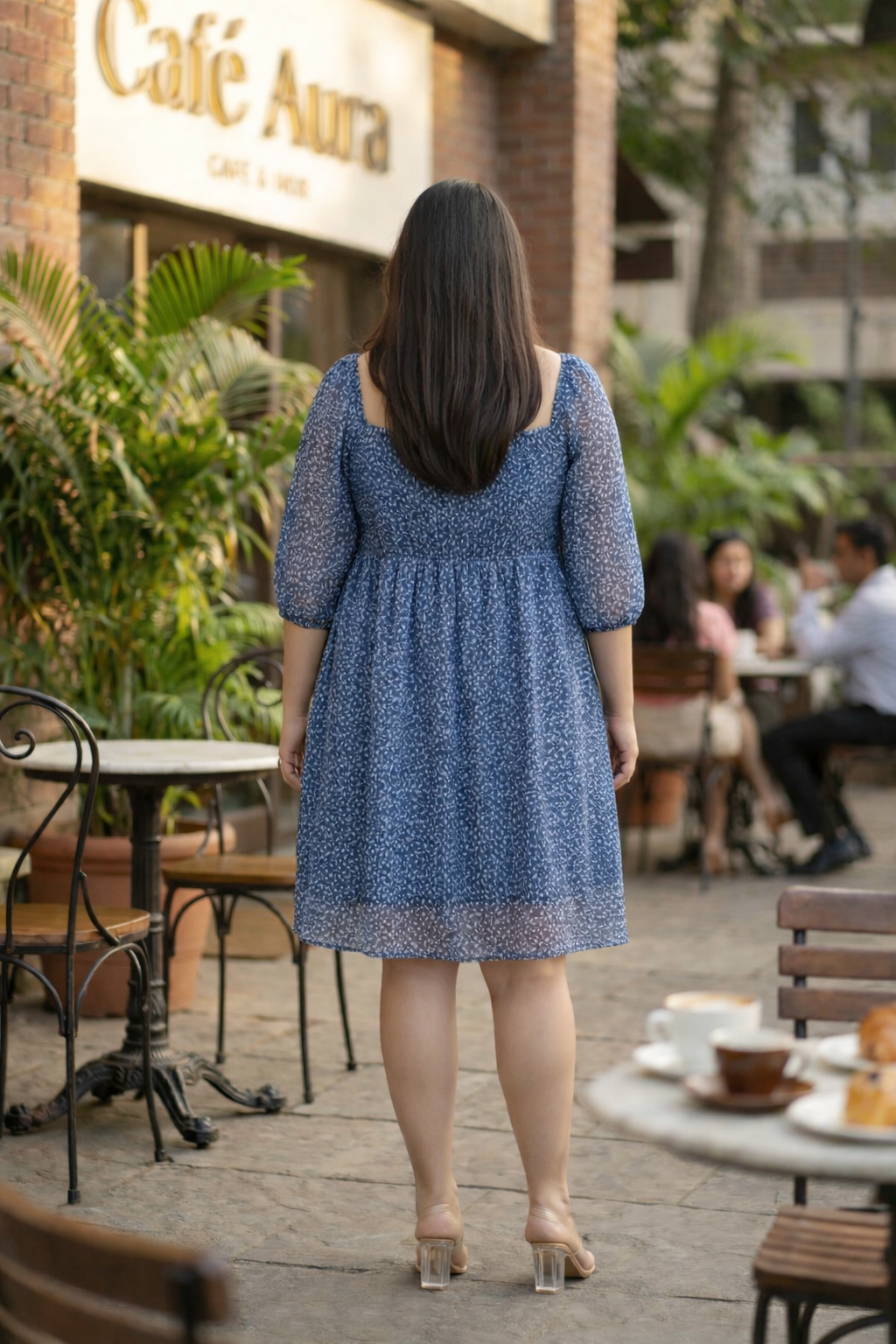 Shop Plus Size Blue Floral Printed Georgette Short Dress Online Shop Plus Size Blue Floral Printed Georgette Short Dress Online