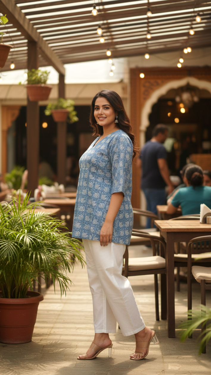 Blue Lotus Floral Printed Top
