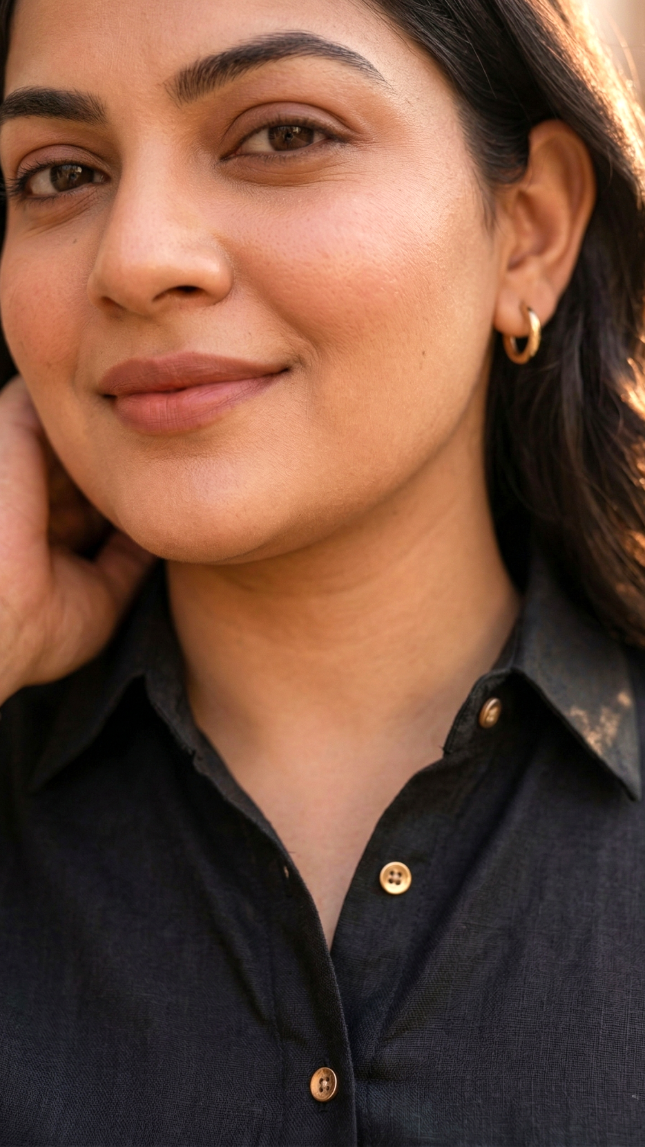 Plus Size Black Linen Cotton Shirt Dress – Front Button Midi Dress