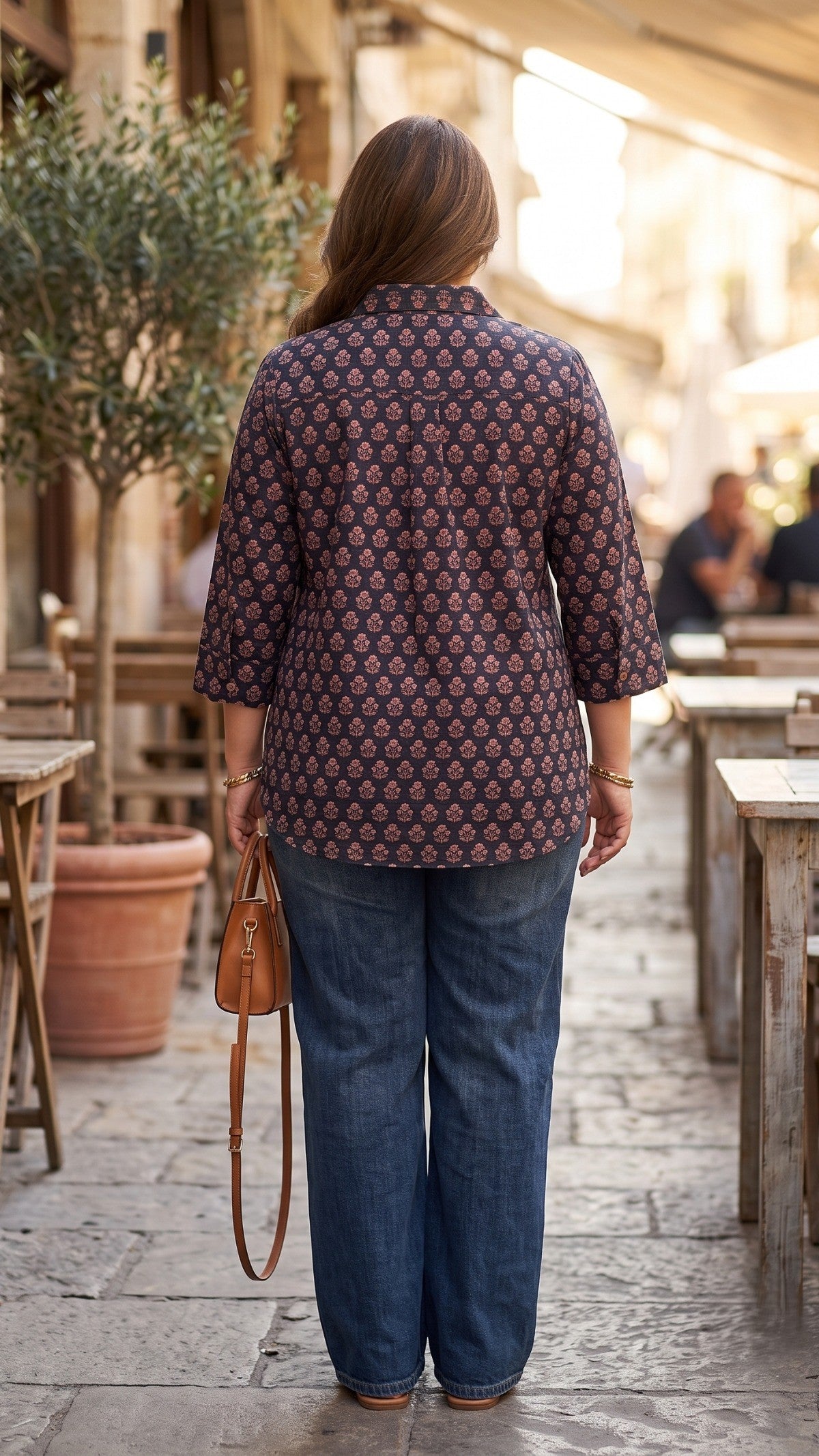 Plus Size Black Cotton Printed Shirt for Women | Relaxed Fit Casual Button-Down Shirt
