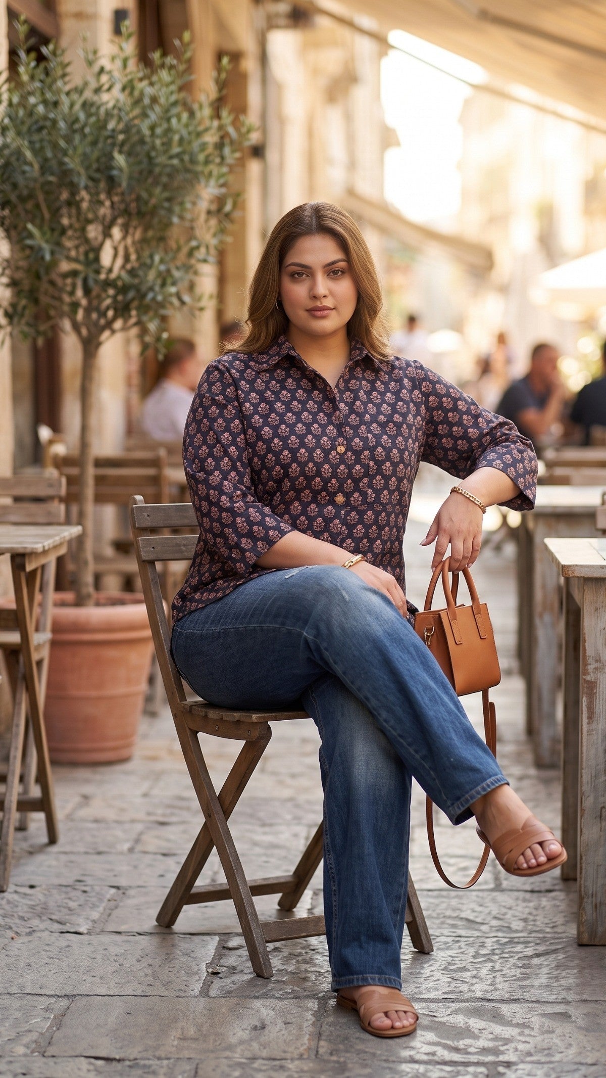 Plus Size Black Cotton Printed Shirt for Women | Relaxed Fit Casual Button-Down Shirt