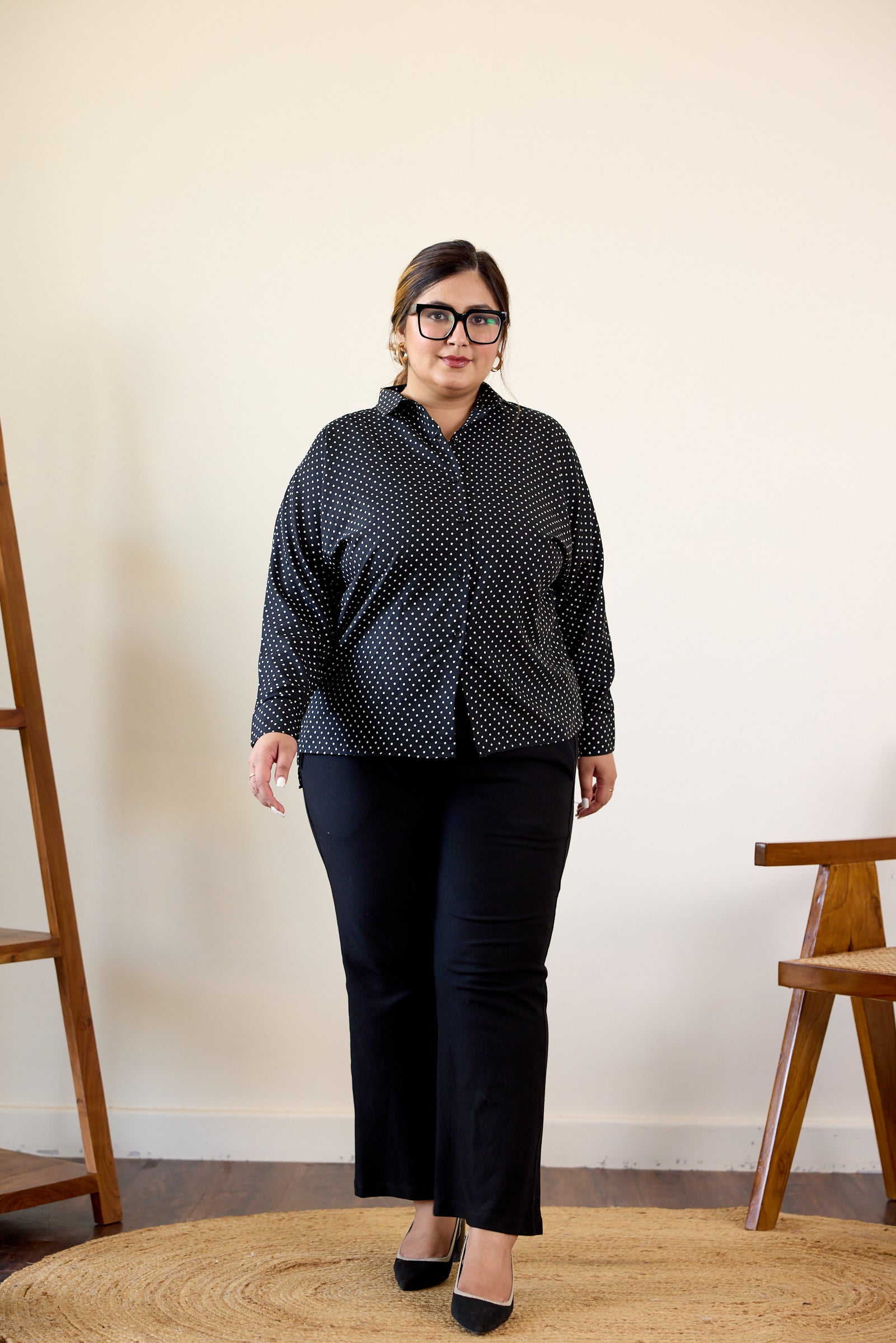 Black and White Polka Dot Button-Down Shirt