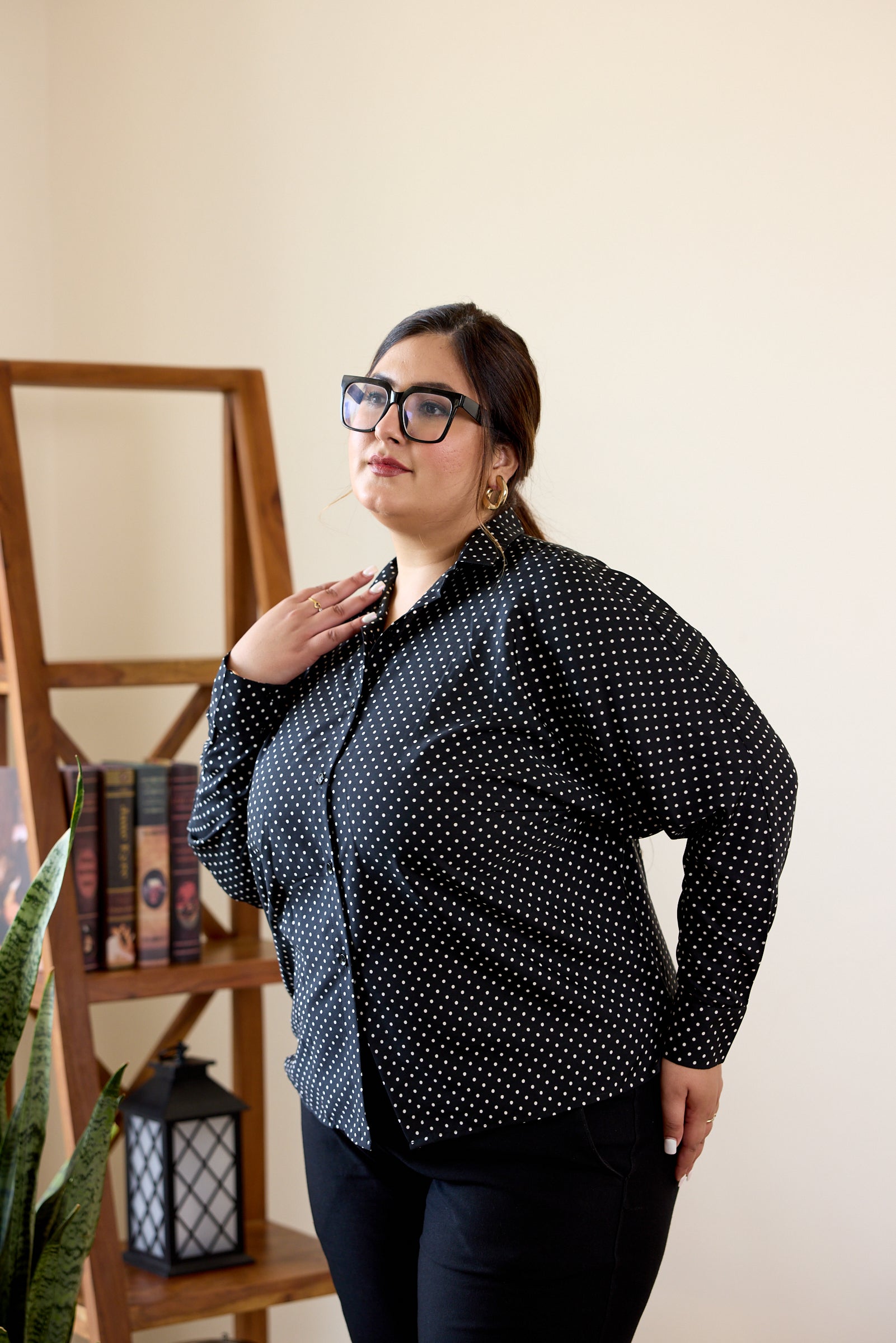 Black and White Polka Dot Button-Down Shirt