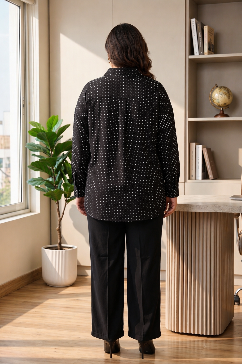 Black and White Polka Dot Button-Down Shirt