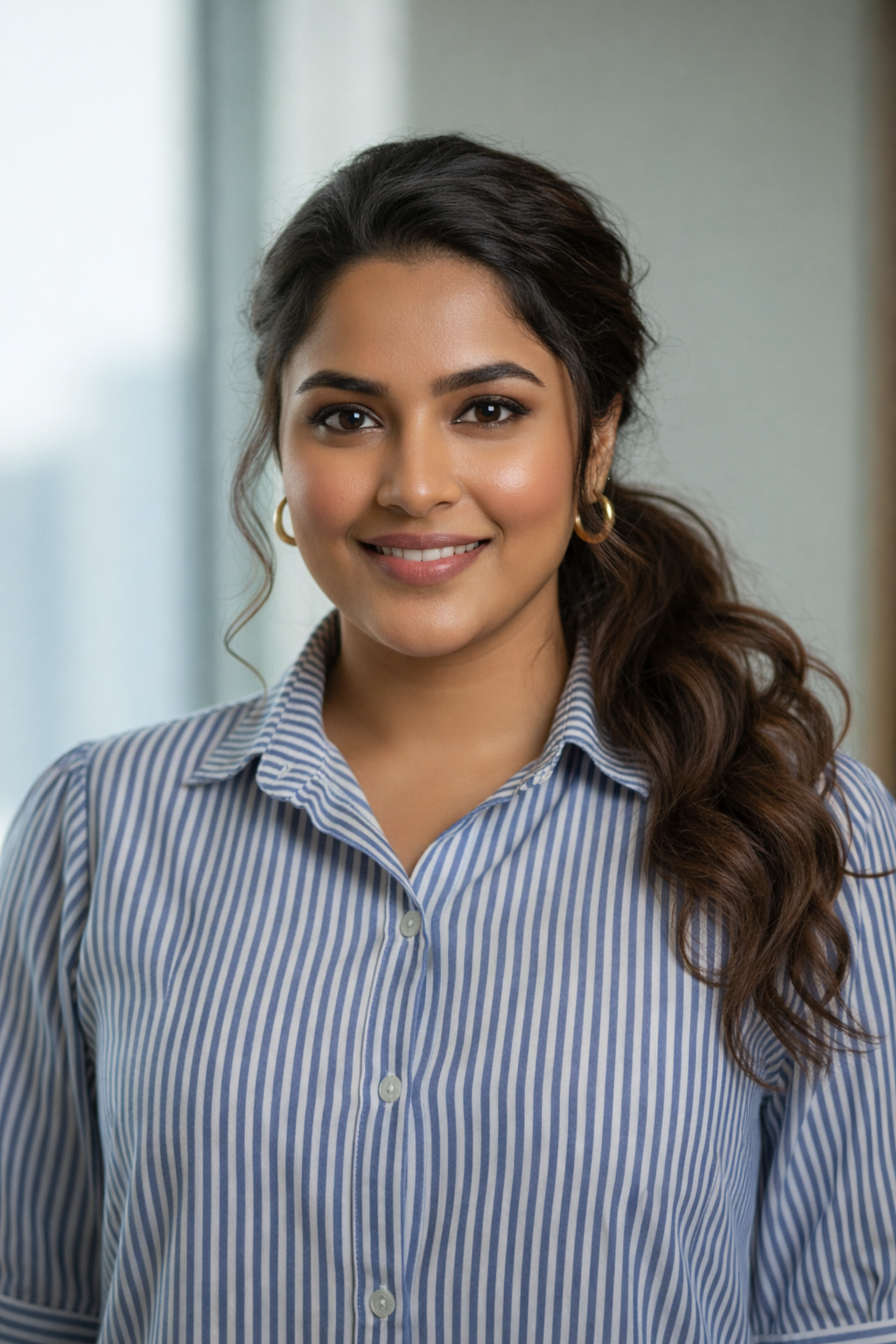 Tailored Blue Striped Button-Down Dress
