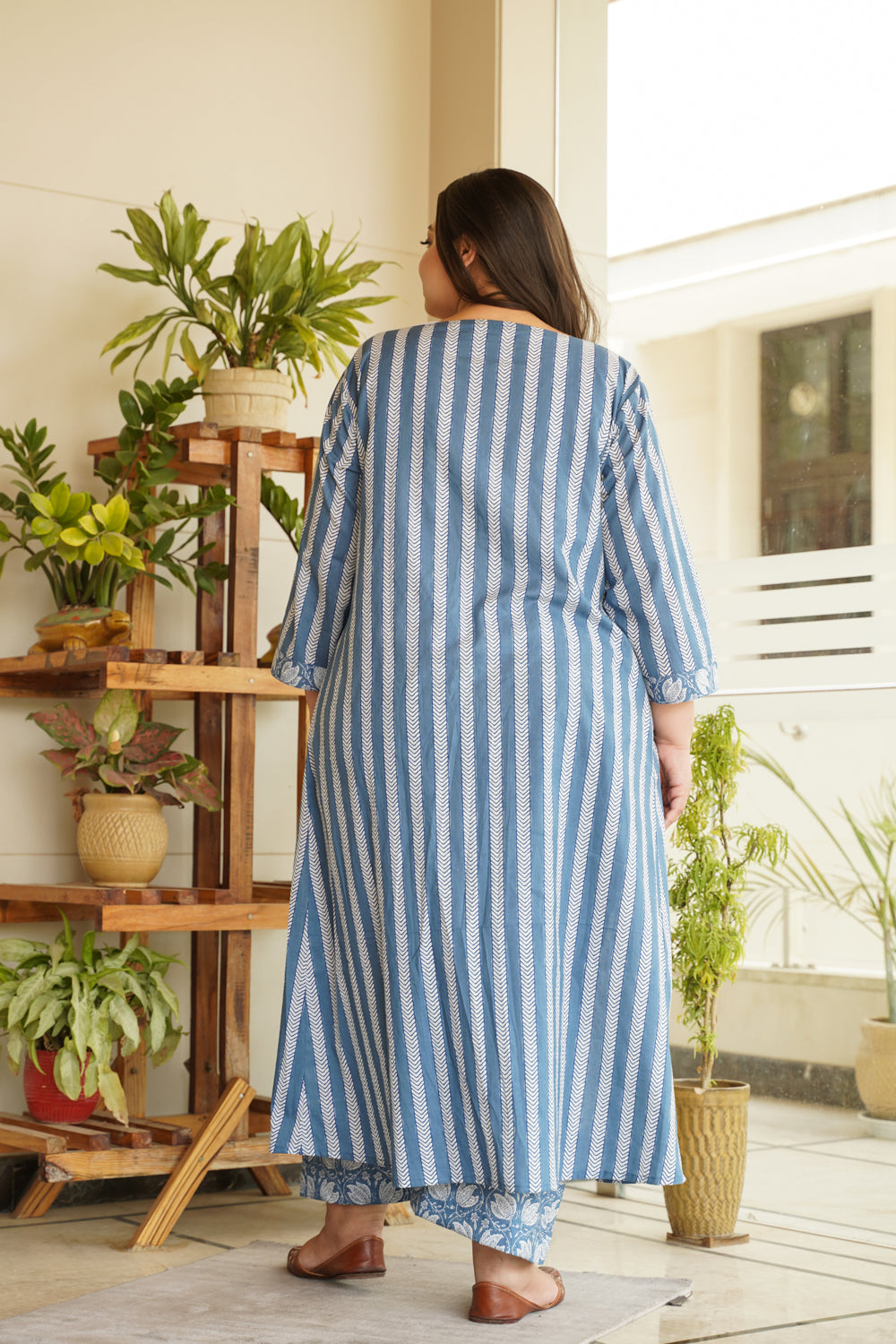 Blue Cotton Shrug Palazzo Set - Set of 3