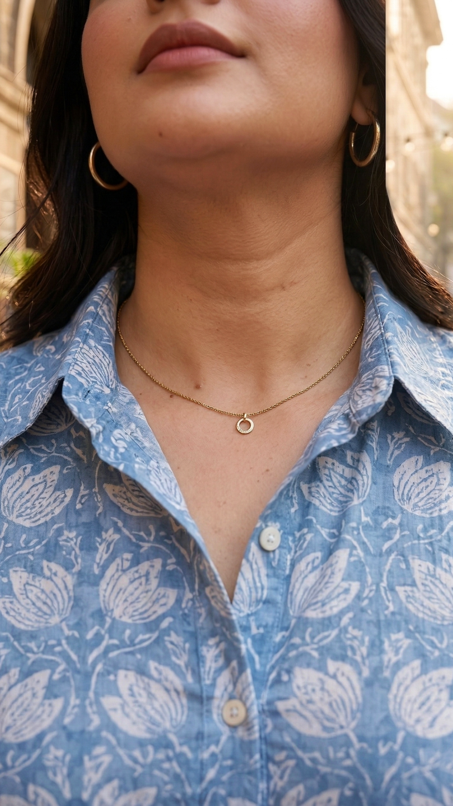 Plus Size Blue Cotton High-Low Shirt – Printed Button Down Tunic