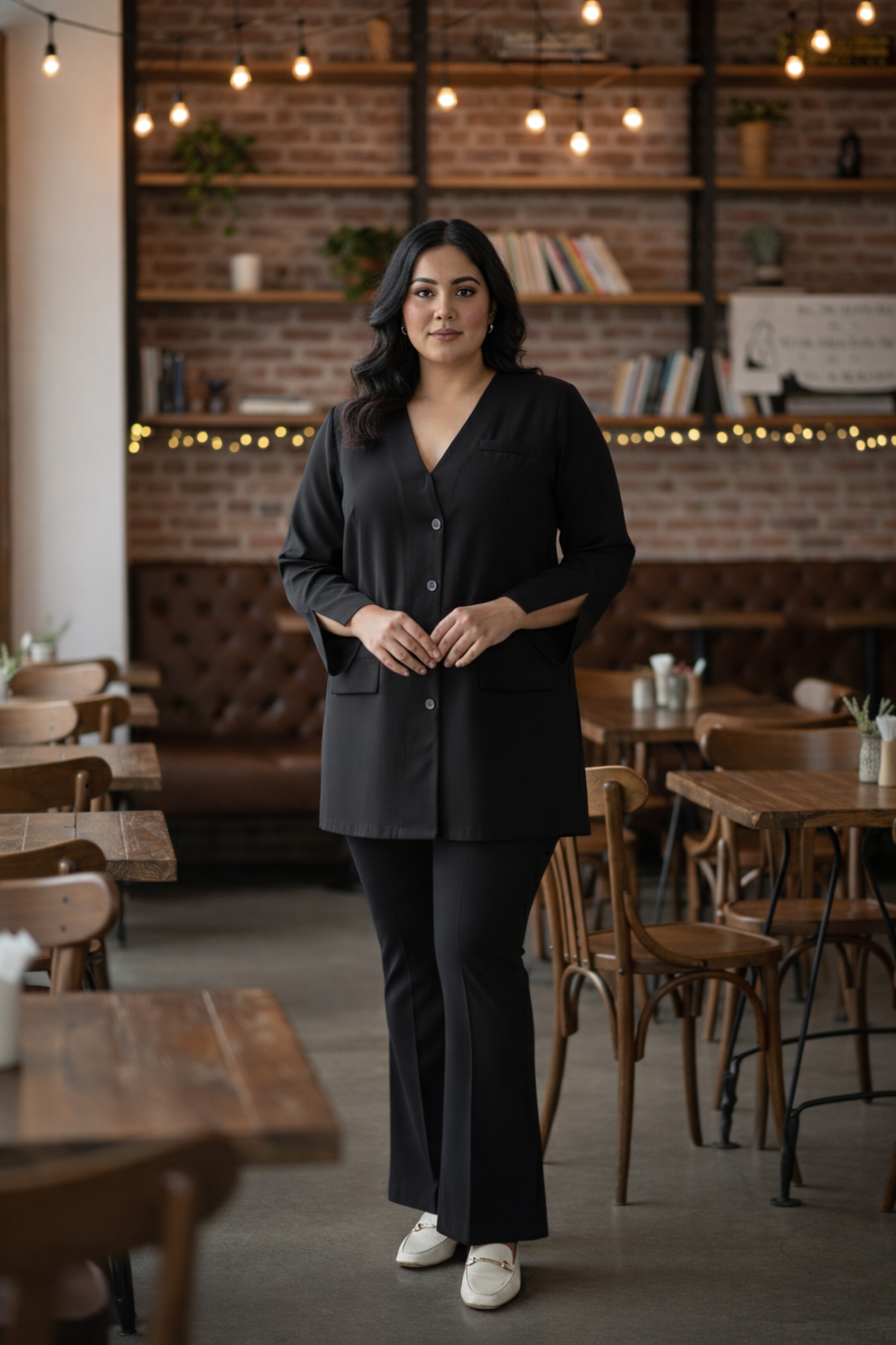 Plus Size Classic Black Button-Down Jacket for Women