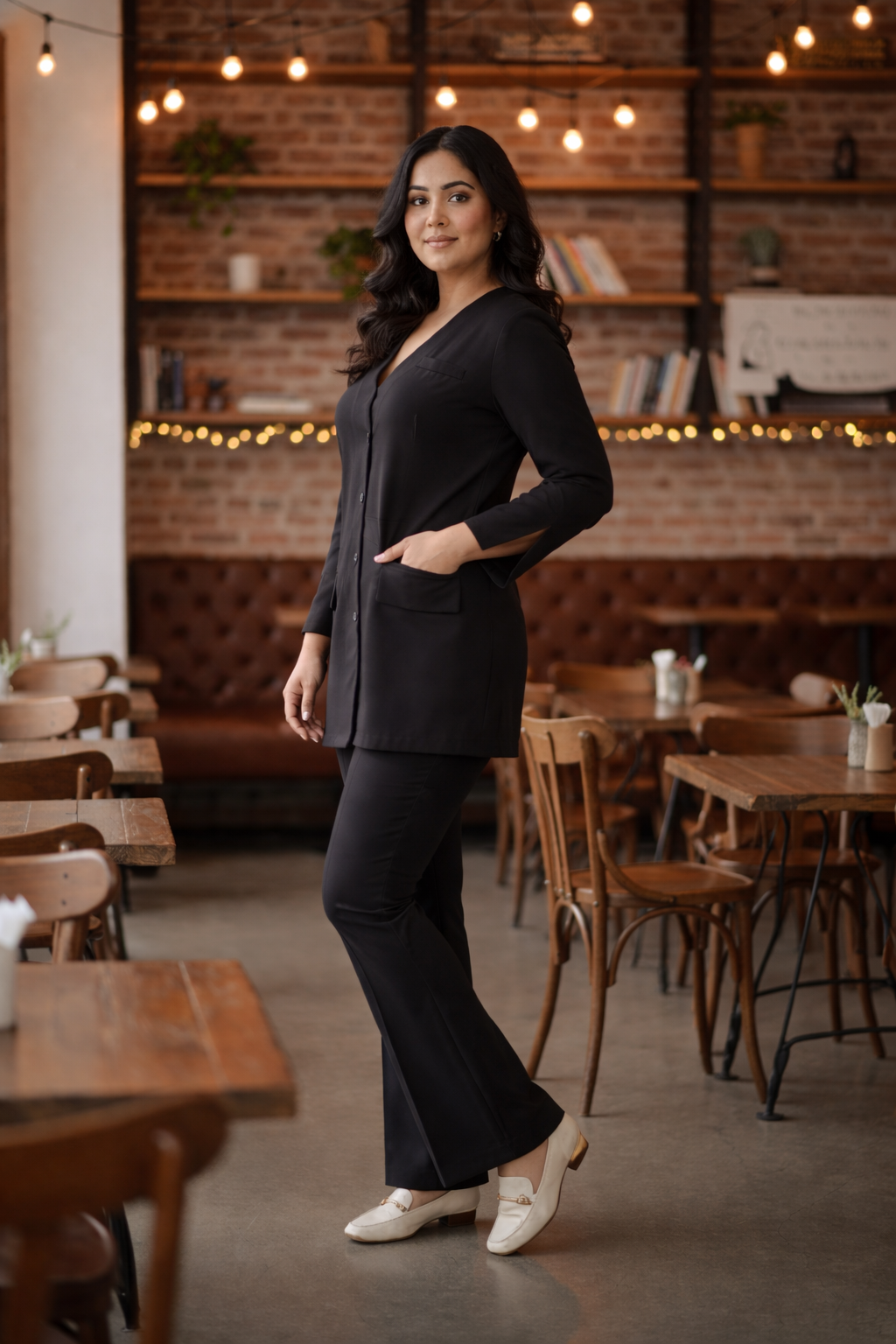 Plus Size Classic Black Button-Down Jacket for Women