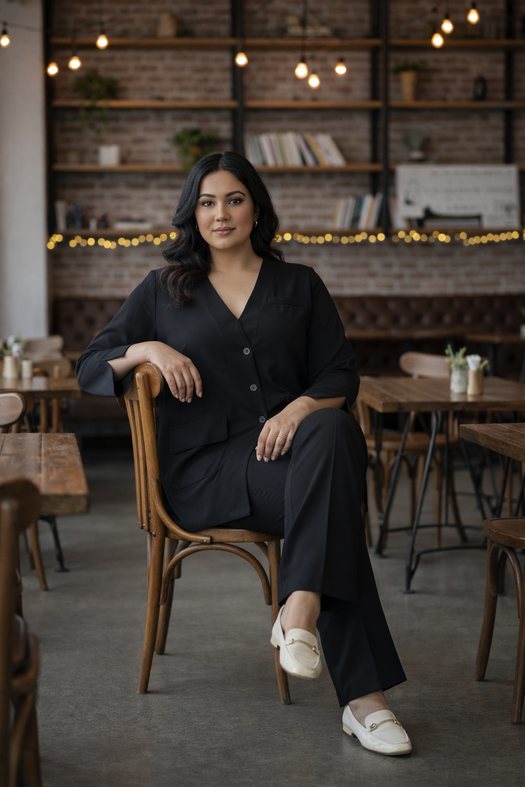 Plus Size Classic Black Button-Down Jacket for Women