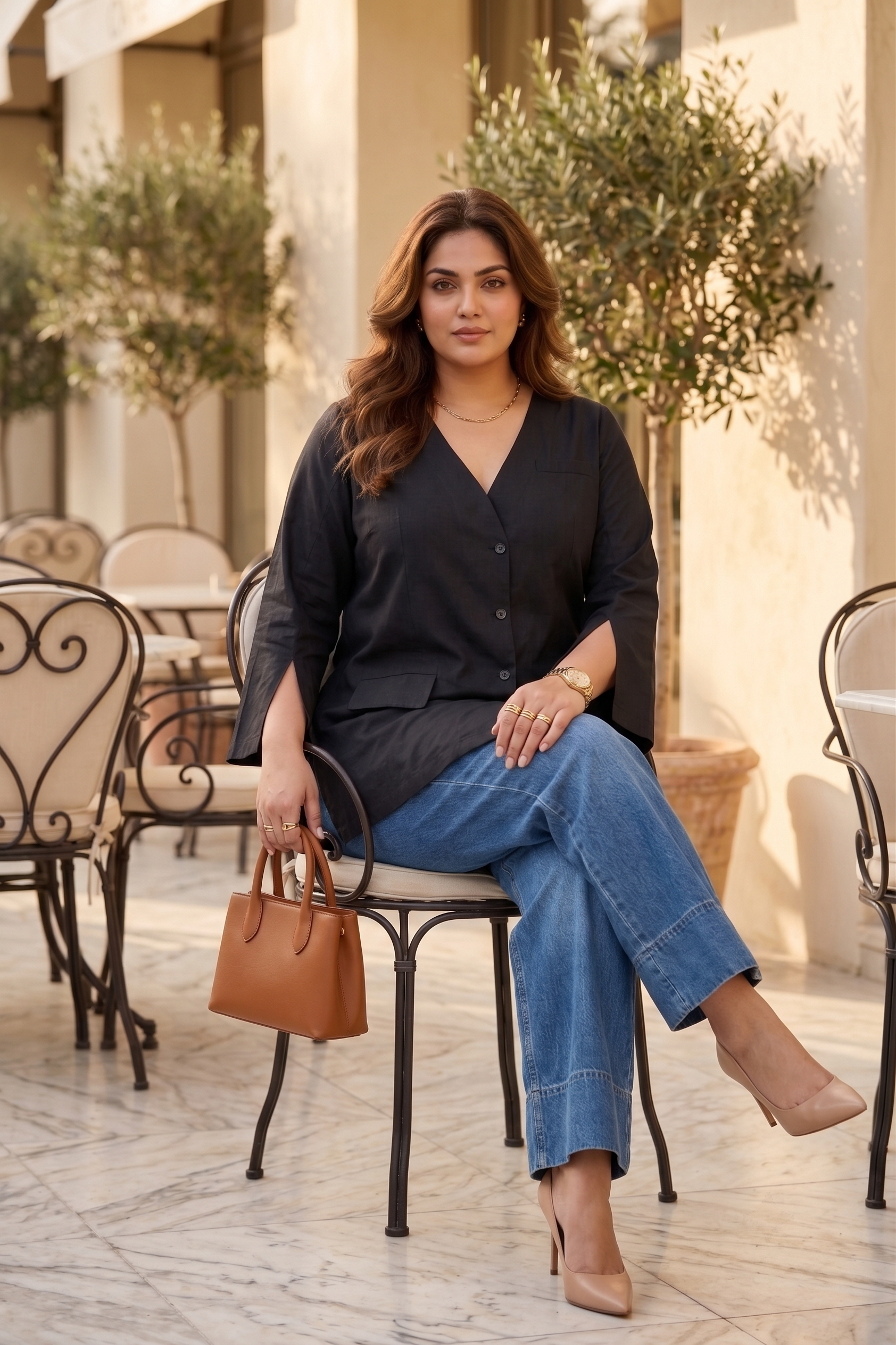Plus Size Classic Black Button-Down Jacket for Women