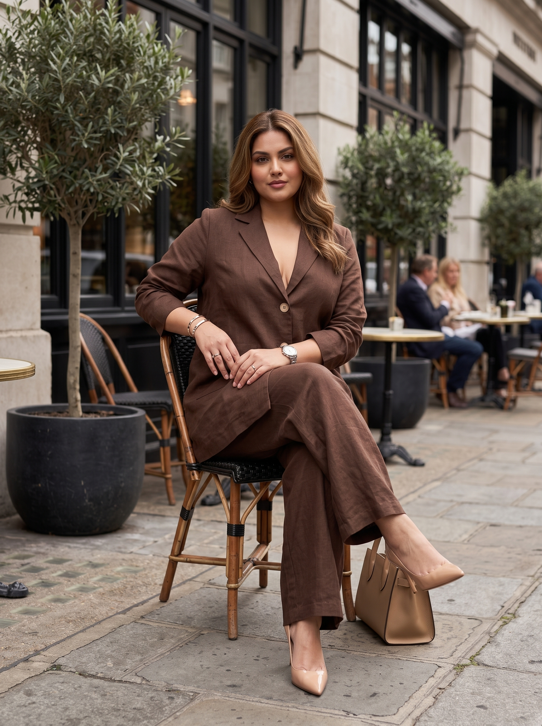 Plus Size Brown Cotton Linen Co-ord Set for Women