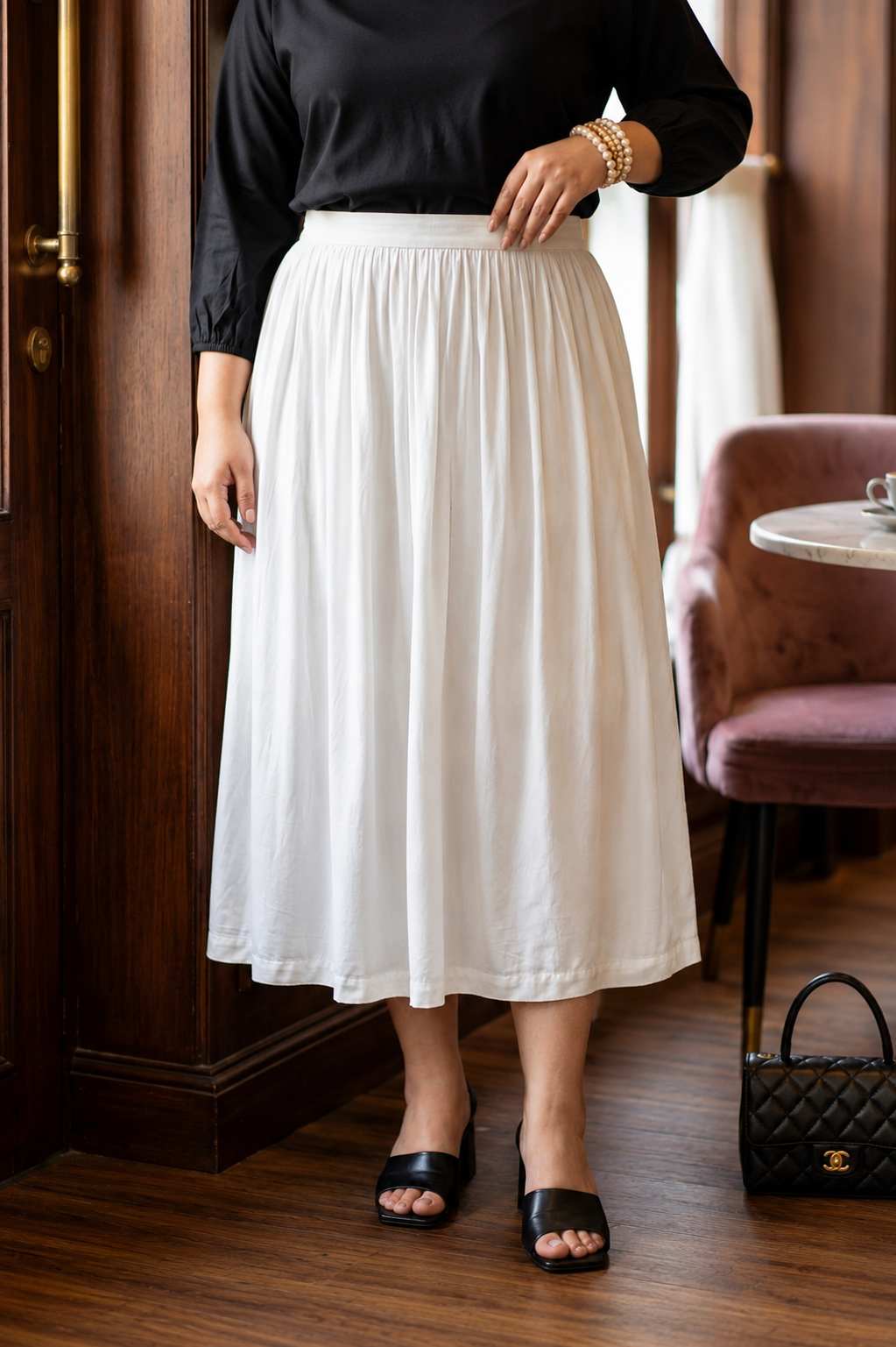 Snowfall Grace White Rayon Skirt For Women