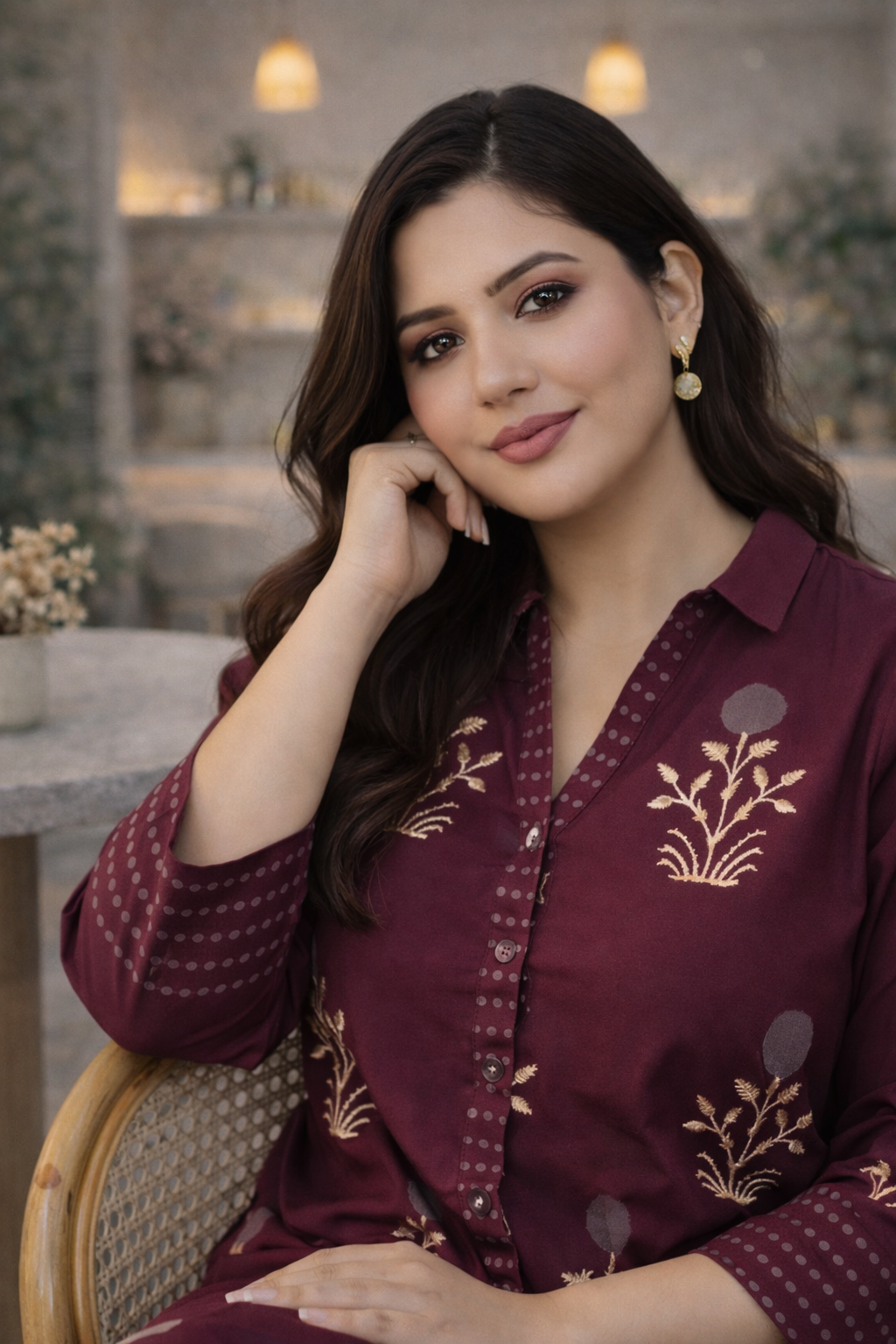 Burgundy Printed Ethnic Cotton Co-ord Set