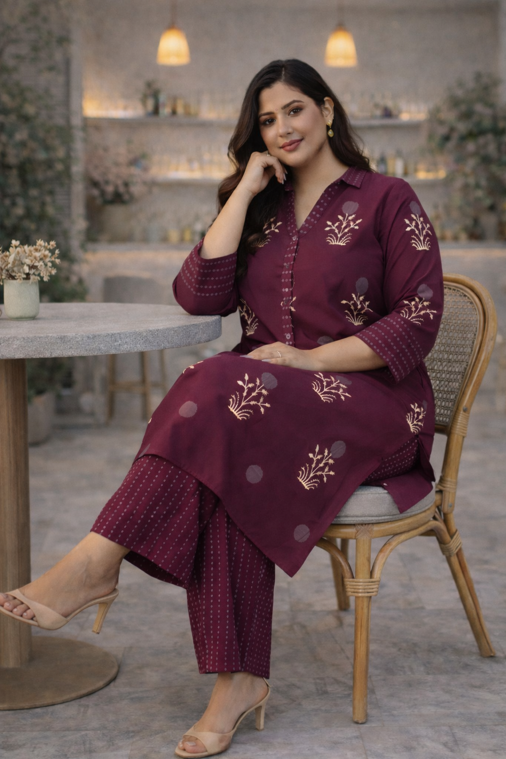 Burgundy Printed Ethnic Cotton Co-ord Set