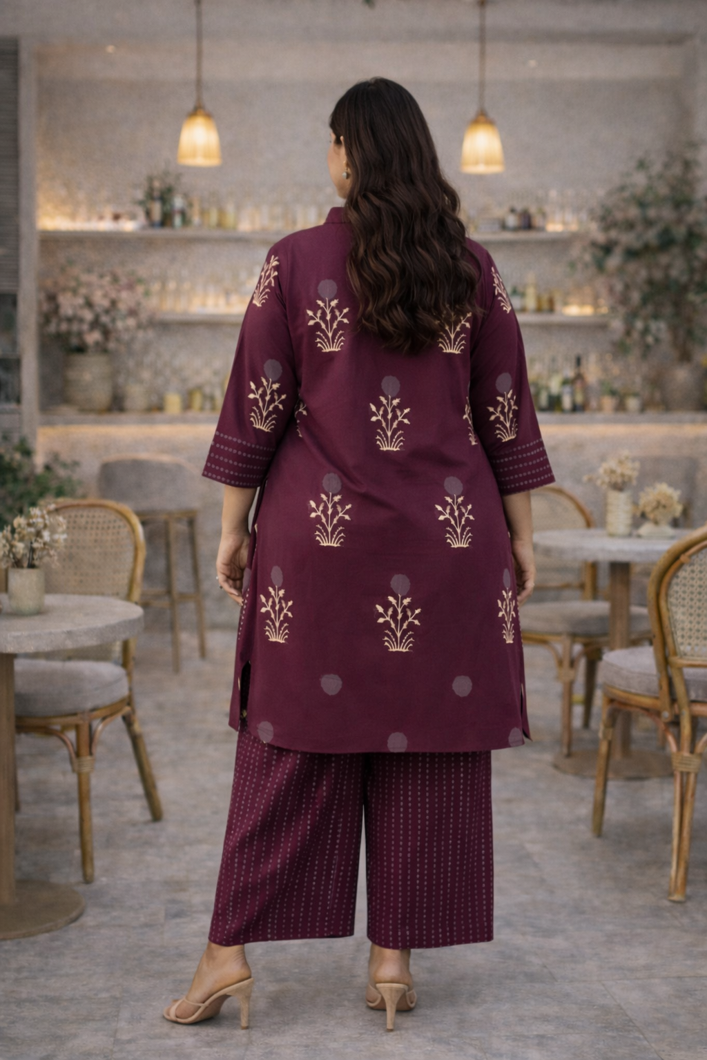 Burgundy Printed Ethnic Cotton Co-ord Set
