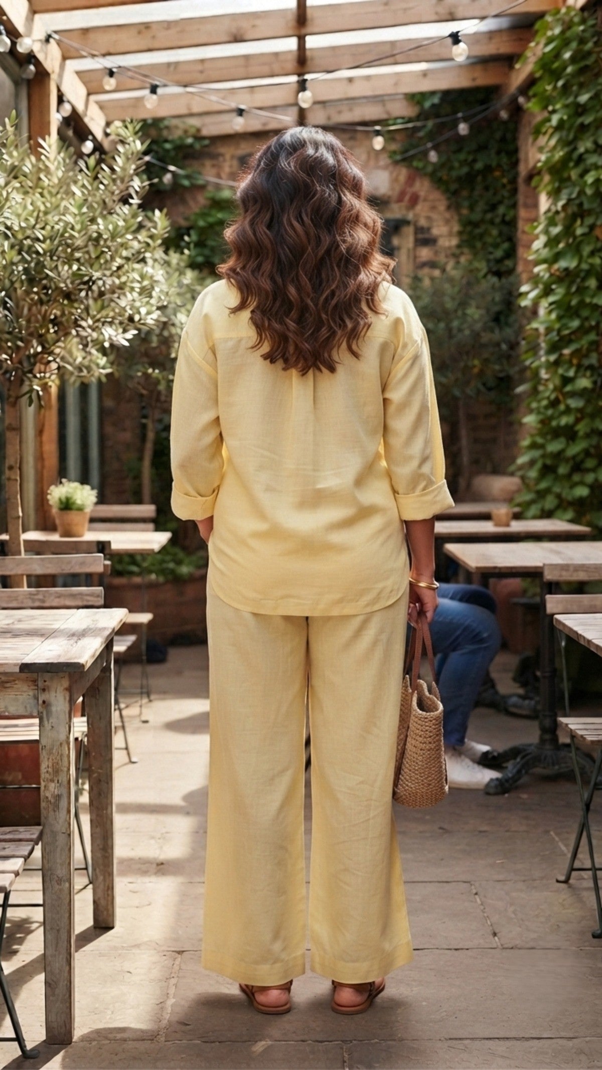 Plus Size Butter Yellow Cotton Co-ord Set for Women | Relaxed Fit Shirt & Wide Leg Pants