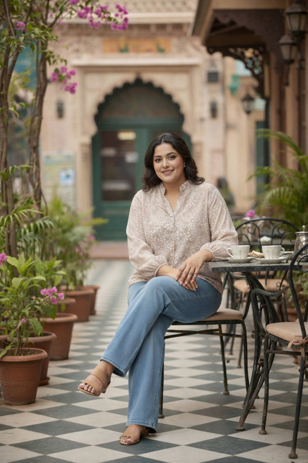 Regular Coffee Printed Collared Georgette Shirt (ONLY SHIRT)